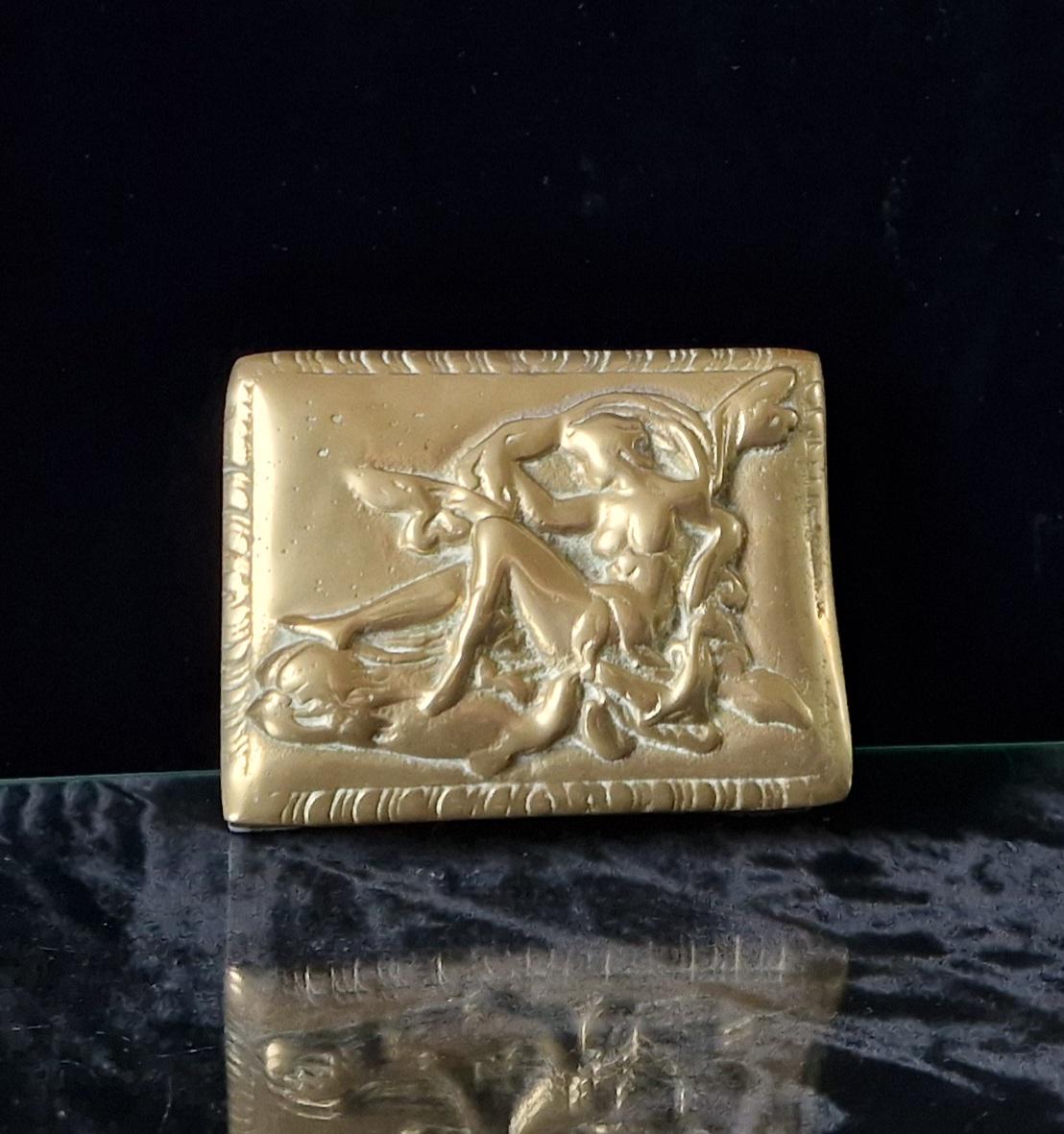 Vintage Solid Cast Bronze Art Nouveau Gentleman's Desk Lidded Box 1.06kg