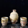 Shino Glaze Saki Set Oribe Ware Tokkuri Flask & Yunomi Cups
