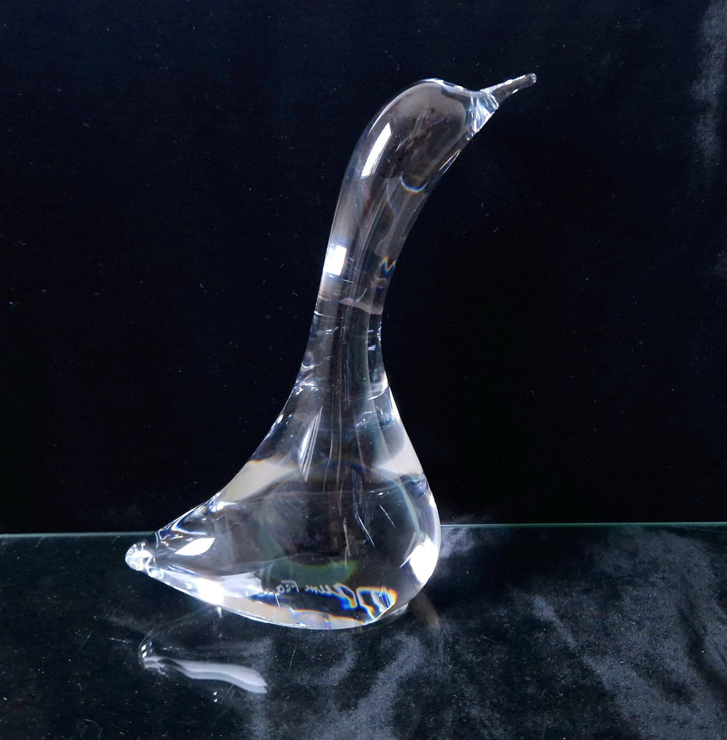 Daum France Crystal Goose Head Up Figure Ornament 19cm Signed Vintage