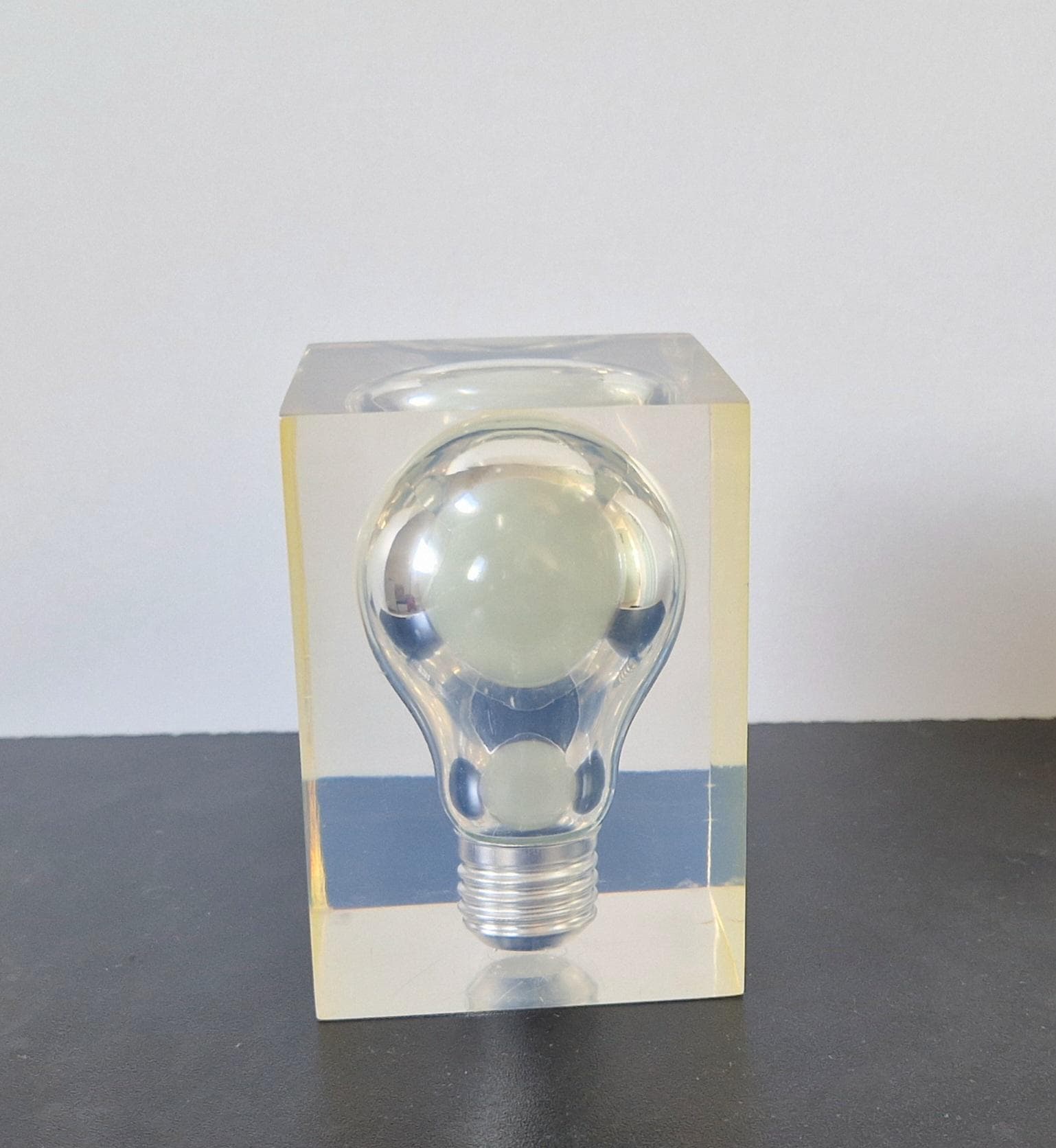 Midcentury Pierre Giraudon 1960s Pop Art Green Glow in The Dark Lucite Light Bulb Ornament
