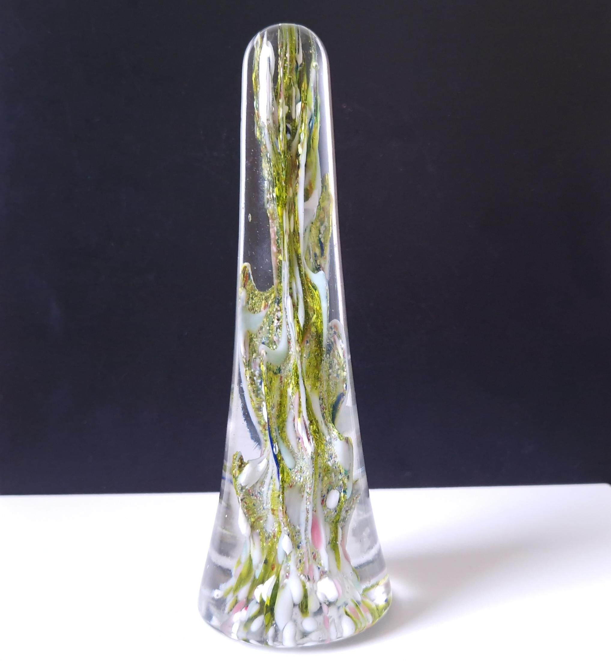 19th Century Devil's Fire Tower Green Art Glass Obelisk Paperweight 18.4cm