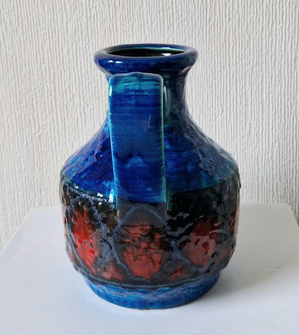 Bay Keramik West German Fat Lava Pottery Jug Vase: Mid-Century Op Art