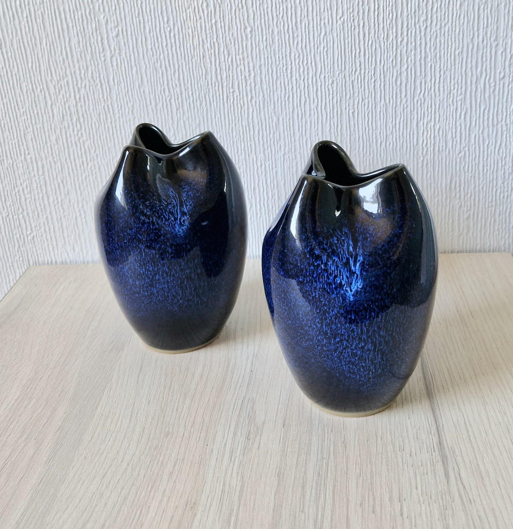 Pair of Fine Midcentury Japanese Cobalt Blue Glaze Ikebana Vases 14.5cm