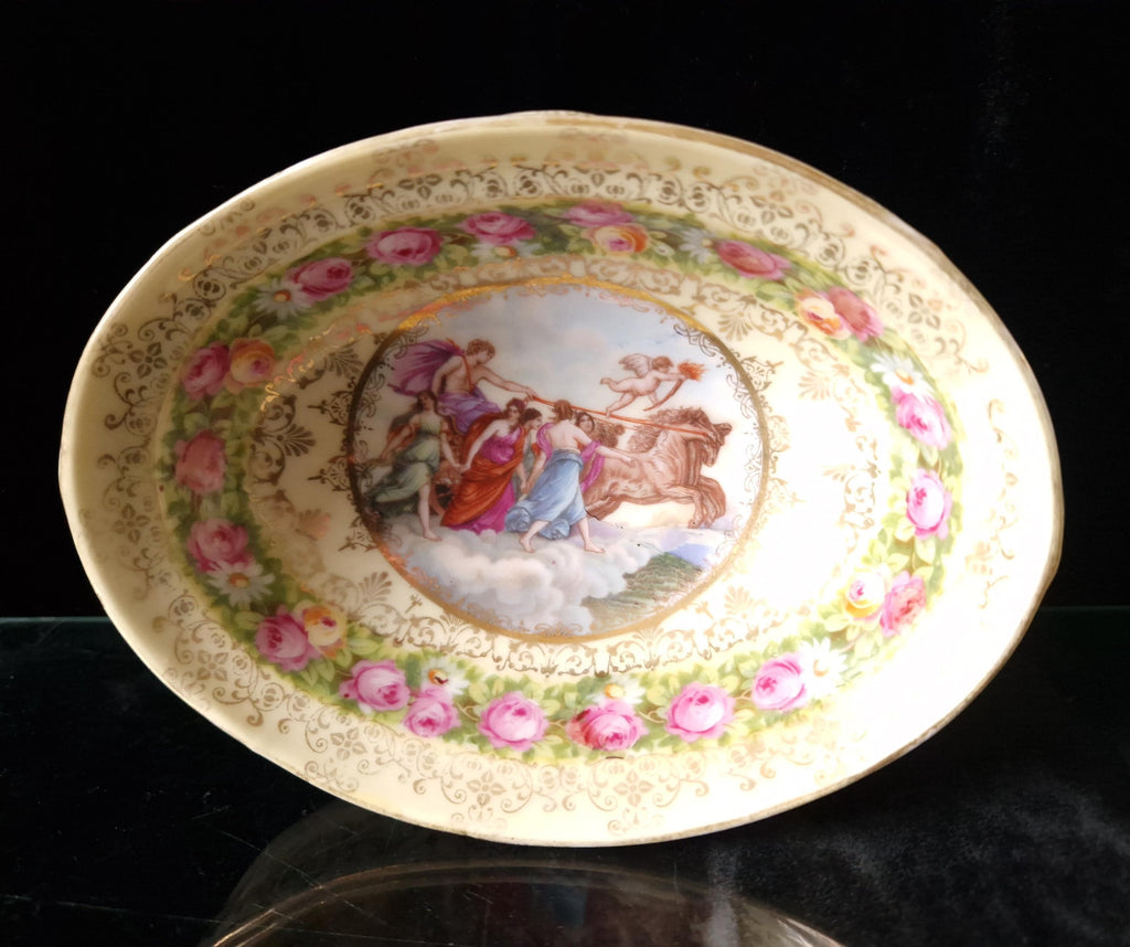Royal Vienna Style Four Footed Oval Aurora Apollo Chariot Vintage Candy Dish