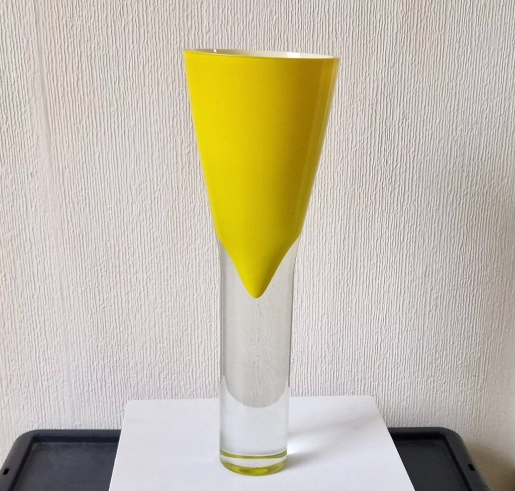 Yellow Sommerso Vase Art Glass Cased Inverted Cone Mid Century Design