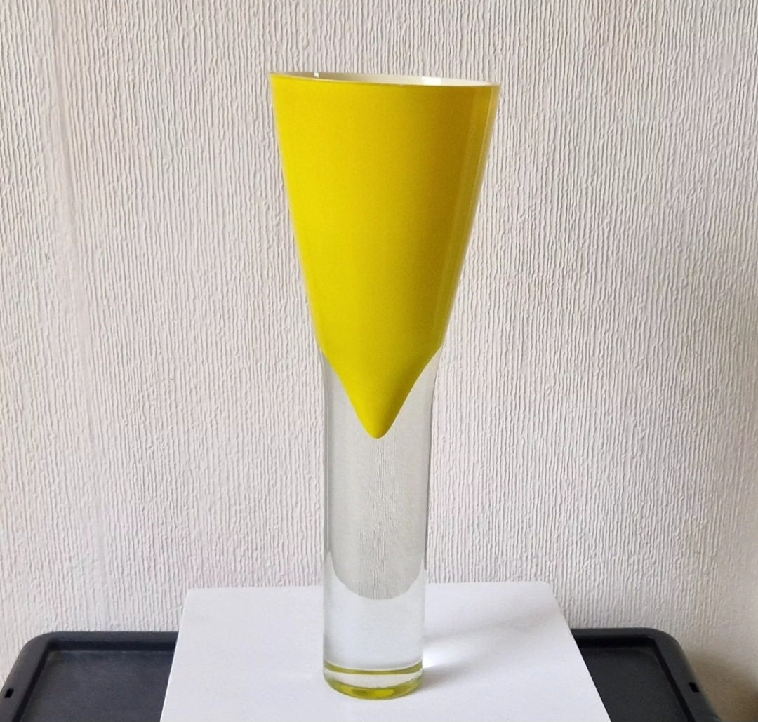 Yellow Sommerso Vase Art Glass Cased Inverted Cone Mid Century Design