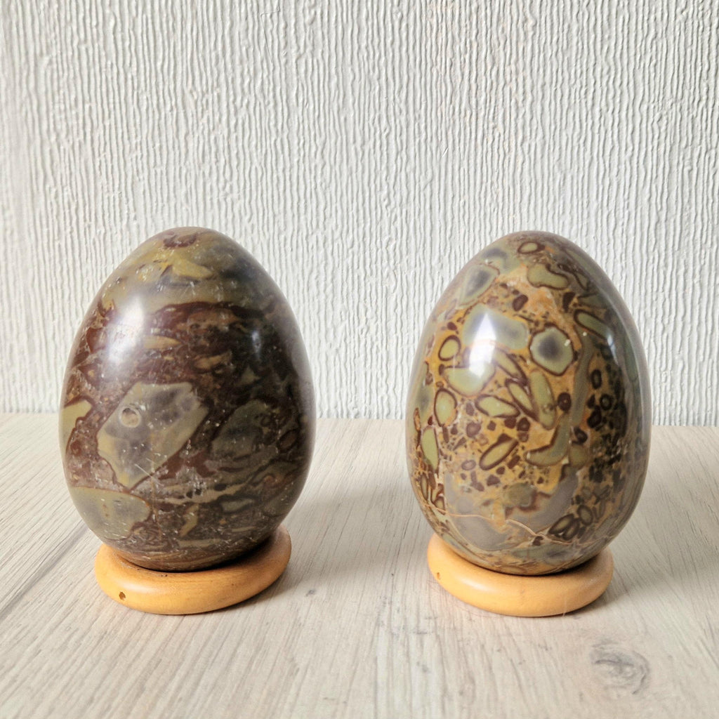 2 x Antique Large Cornish Serpentine Decorative Mineral Eggs 10cm (4 inch)