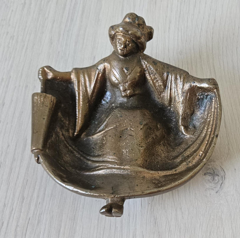 Vintage Naughty Geisha Bronze ,Calling Card Holder, Vide Poche, Paperweight 5.5" X 5.5"