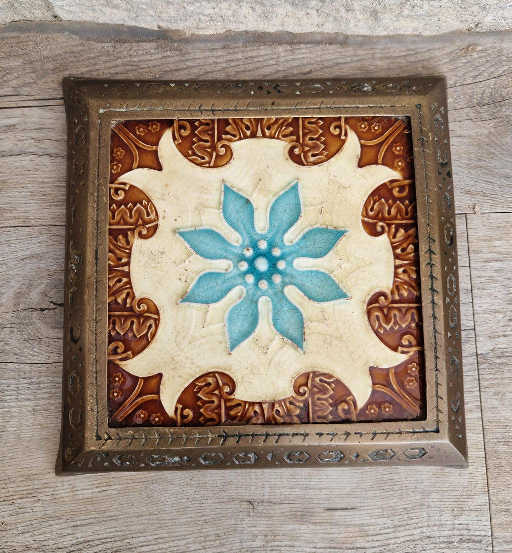 Victorian Majolica Tile Trivet, Floral Design, T & R Boote C1890