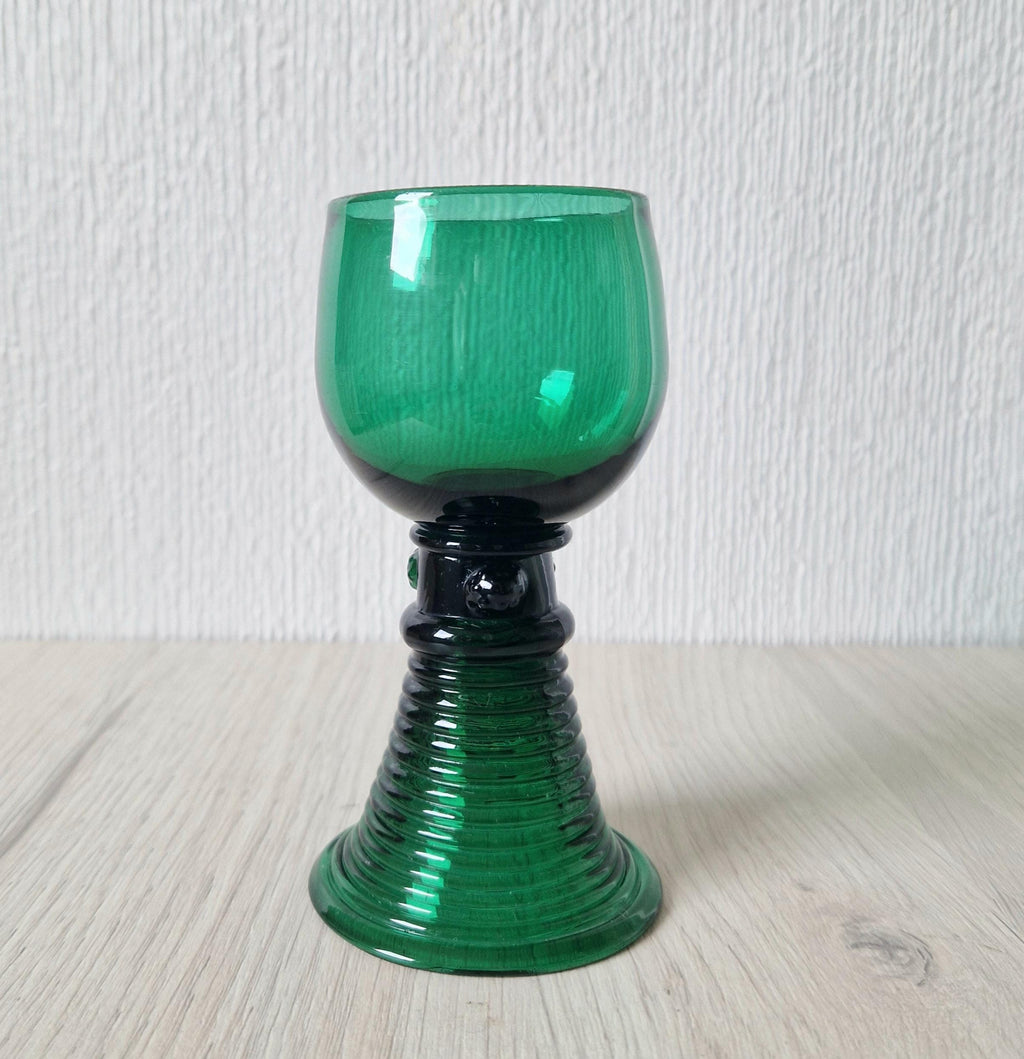 Early 19th Century English Lead Bristol Green Roemer Coiled Foot Wine Glass C.1830
