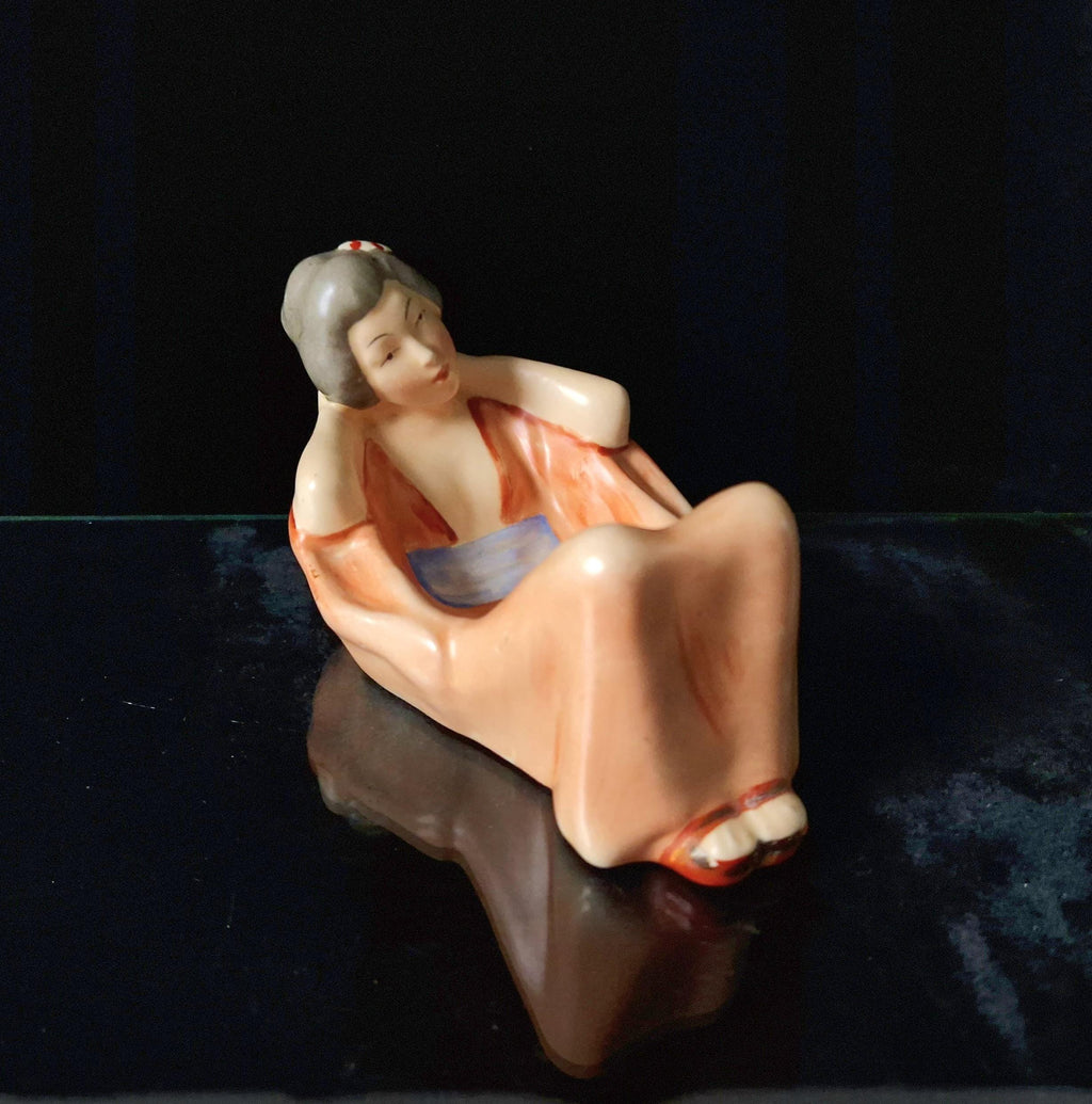 Vintage Czechoslovakian Hand Painted Ceramic Lying Geisha Figural Dish