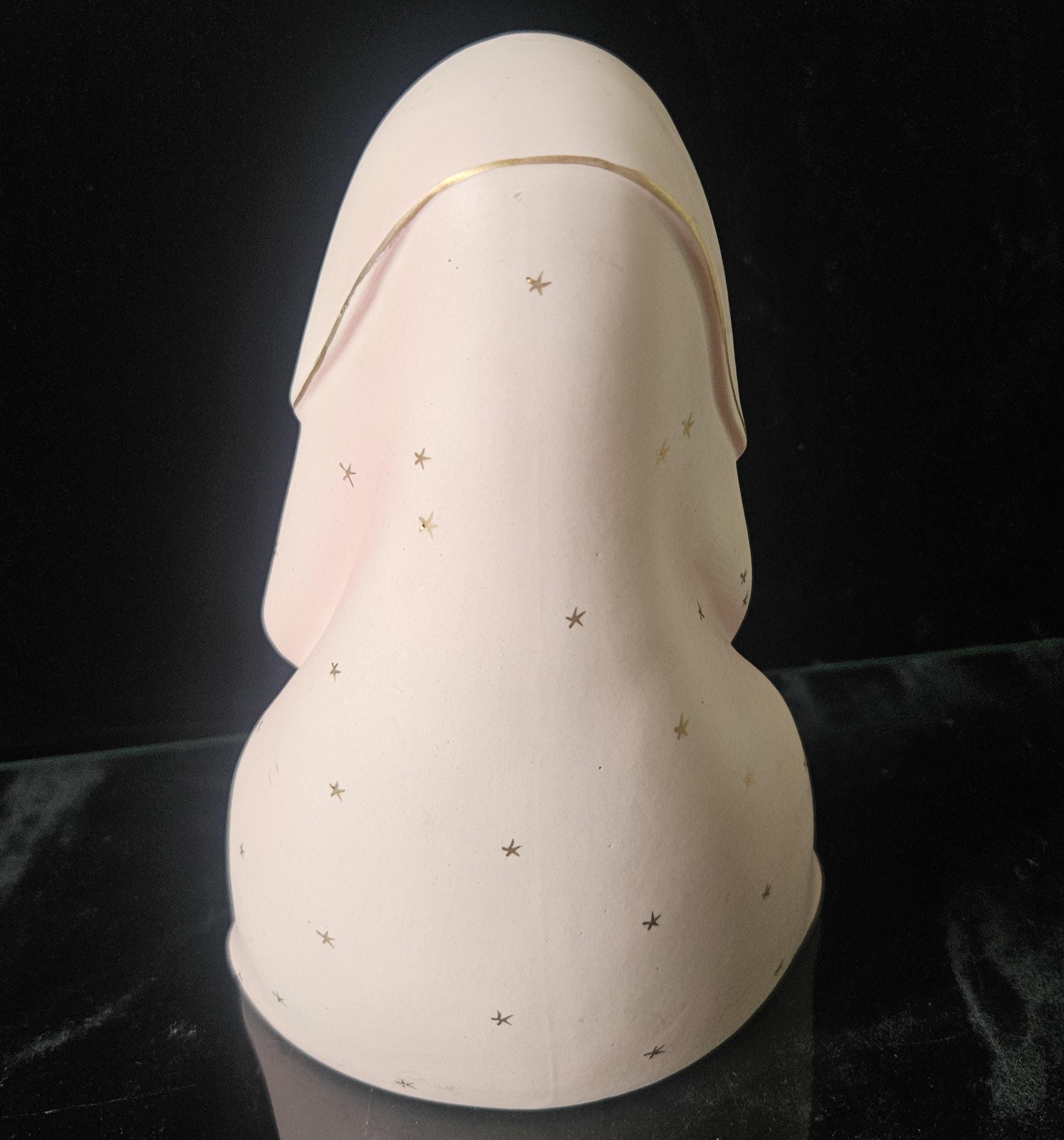 Vintage Virgin Mary Praying Madonna Figure Italian Porcelain Ornament Pink & Gold (17cm) Religous Gift
