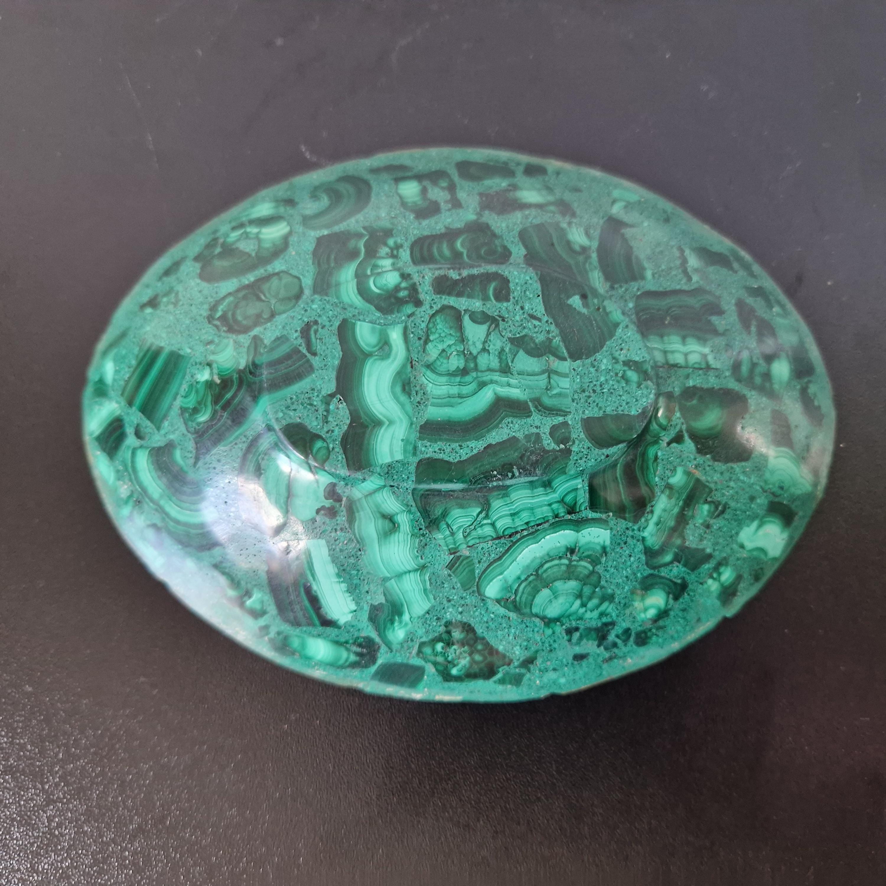 Fine Midcentury Malachite & Brass Oval Vide Poche Catch-All Decorative Bowl