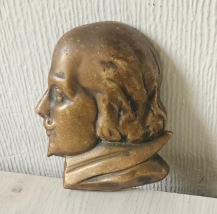 Antique Bronze William Shakespeare Portrait Wall Plaque 10cm X 8cm Heavy Rare
