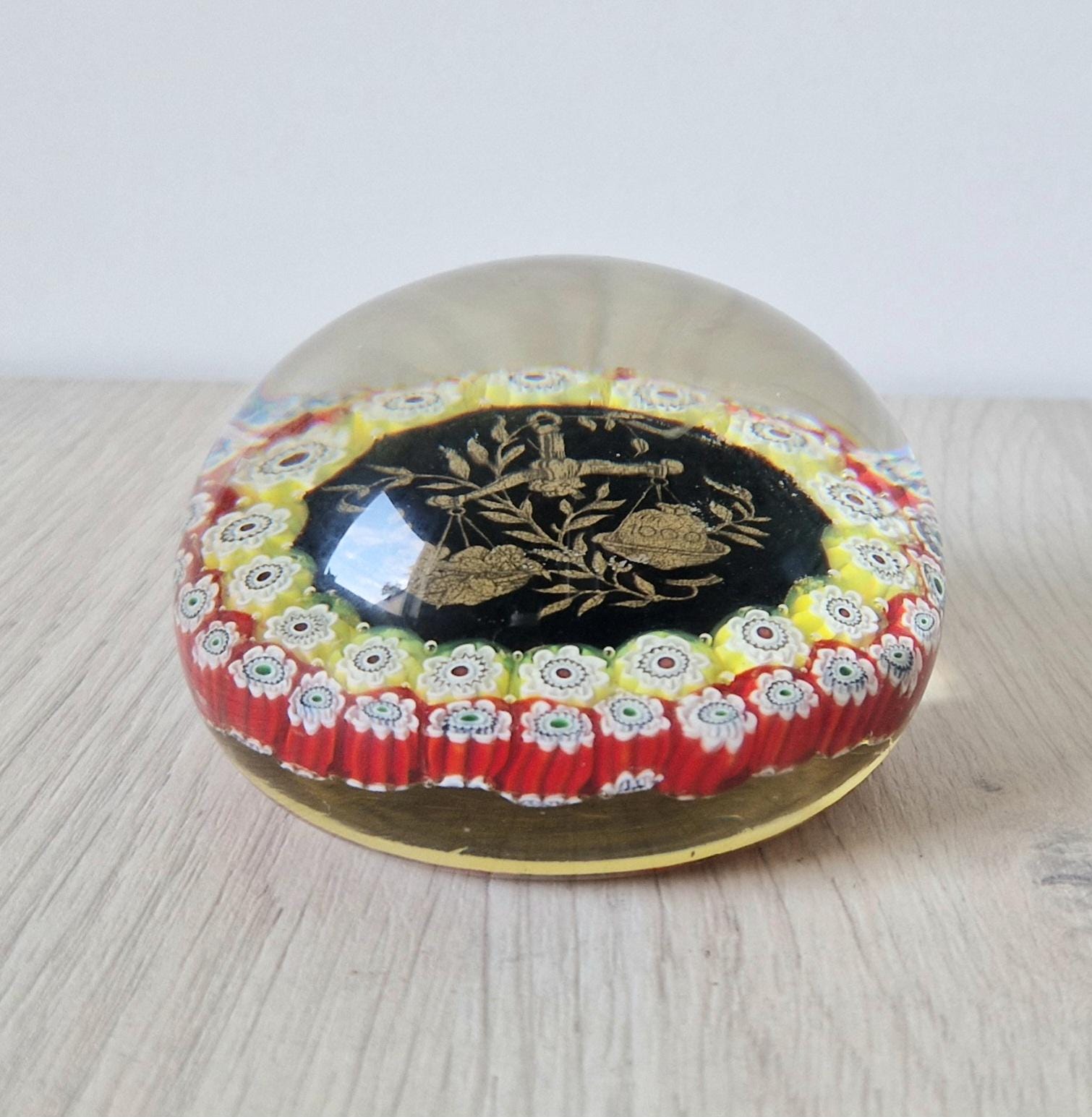 Libra Astrological Murano Art Glass Paperweight Ferro & Lazzarini 1980 Italy