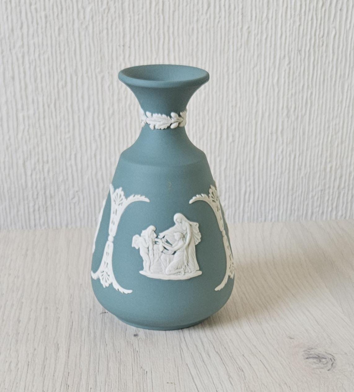Vintage Teal Green Wedgwood Jasperware Bud Vase 5" Tall Rare