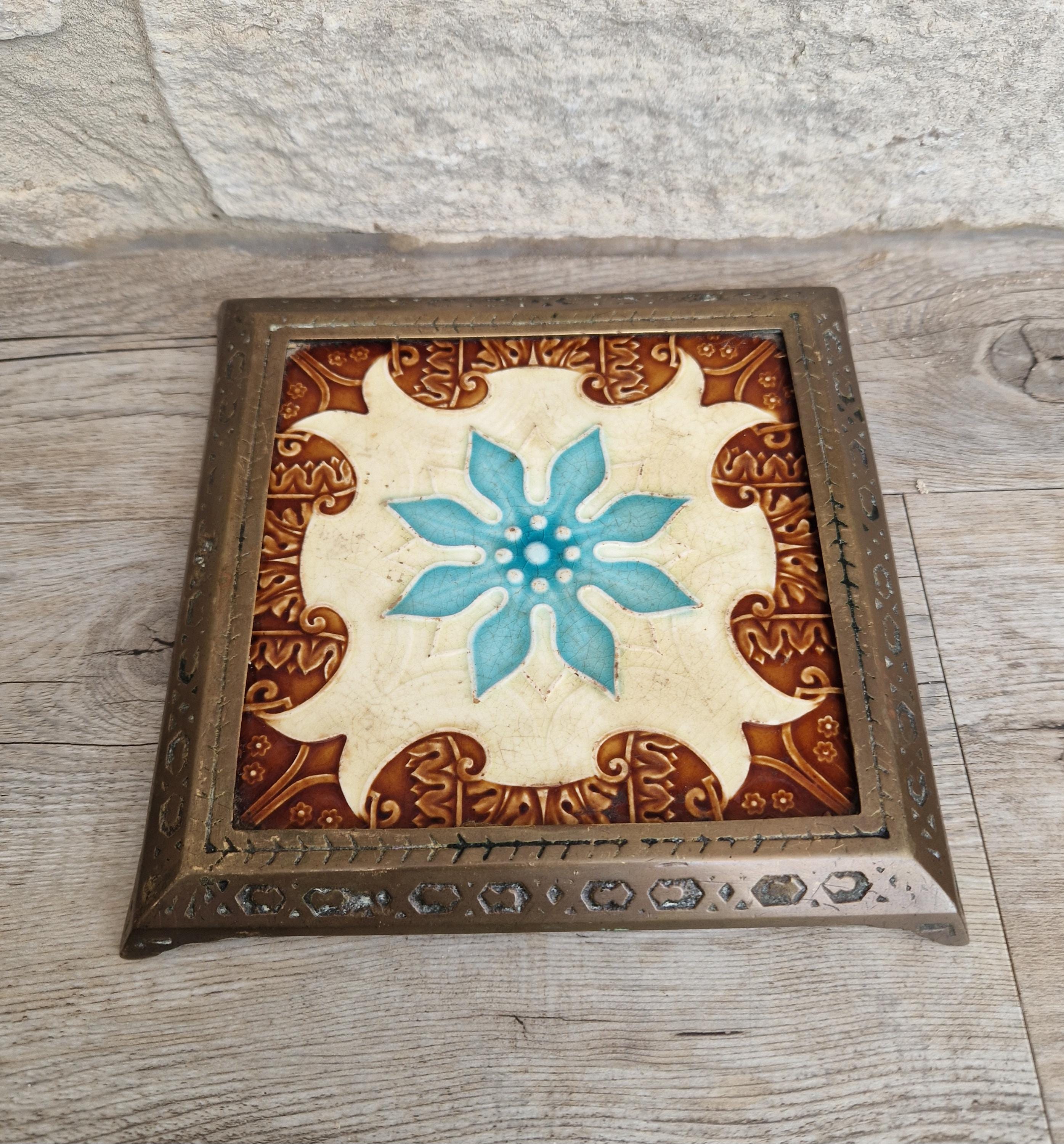 Victorian Majolica Tile Trivet, Floral Design, T & R Boote C1890