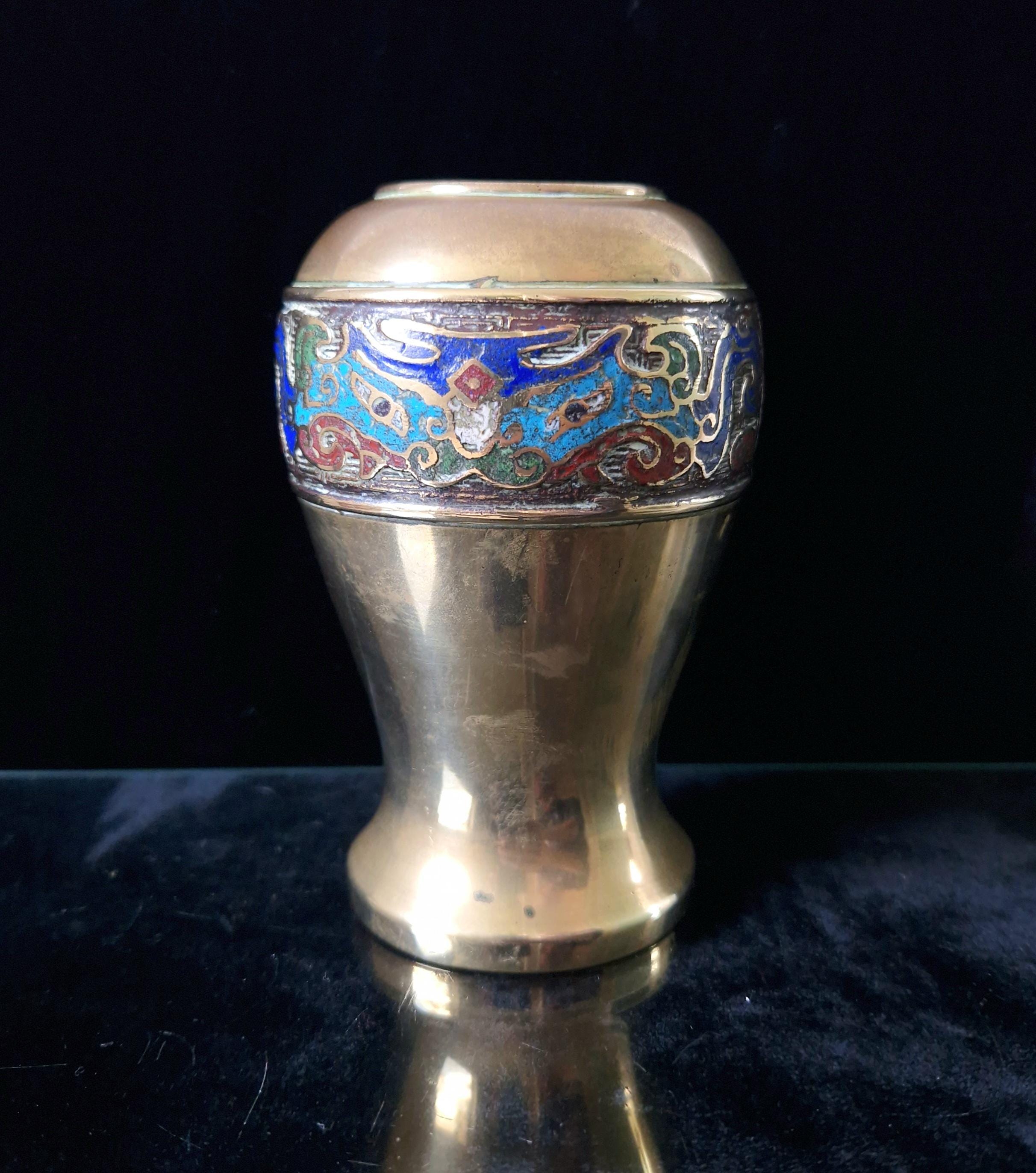 Antique Chinese Late Qing Champleve Enamelled Bronze Small Vase 19th Century
