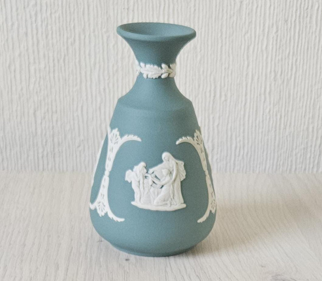 Vintage Teal Green Wedgwood Jasperware Bud Vase 5" Tall Rare