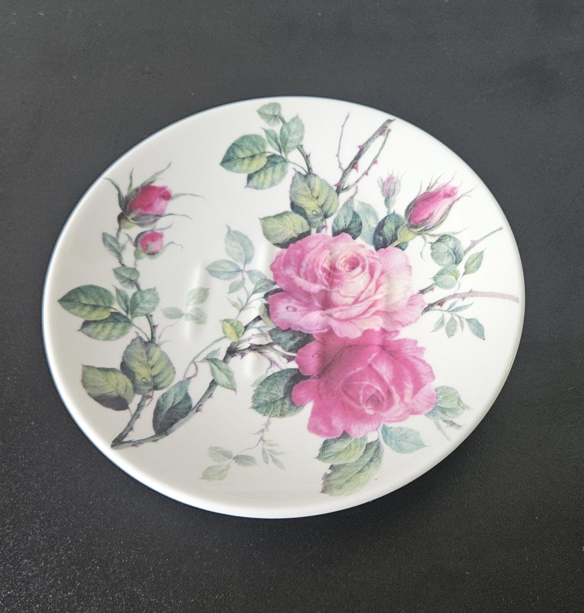 Vintage Round Large Soap Dish English Rose Fine Bone China England 1992 Roy Kirkham Approx 14cm Diameter