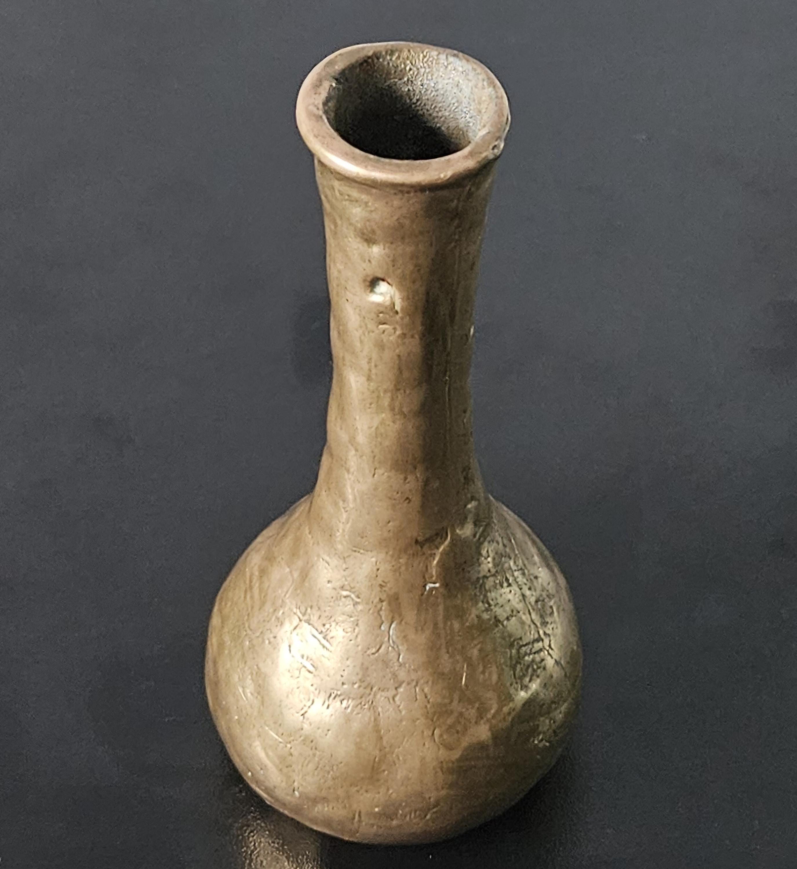 Midcentury Bronze Bud Vase Brutalist 15cm Tall. Vintage Minimalist Bronze Vase Heavy