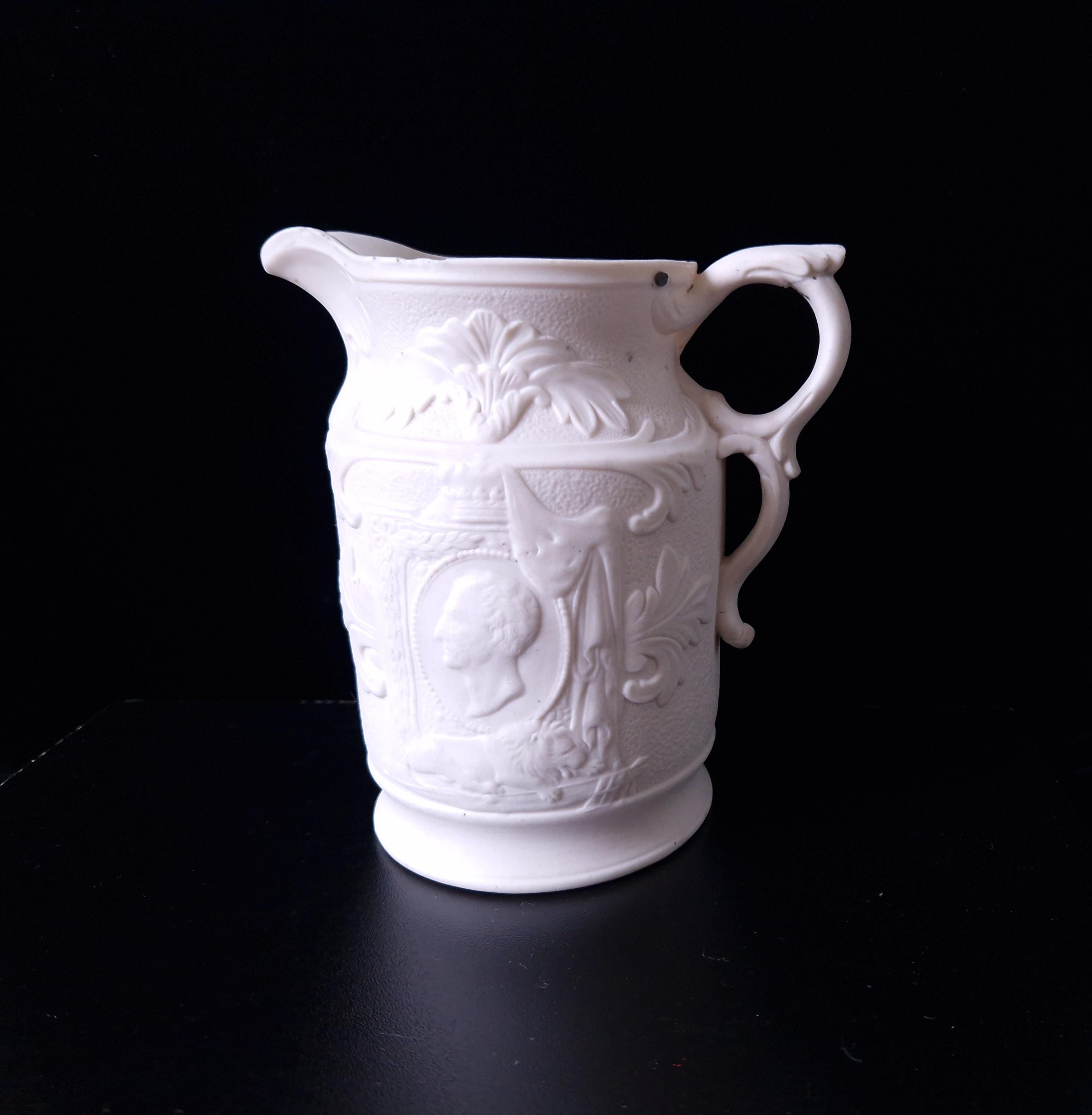 19th Century Parian Ware Duke Of Wellington Commemorative Pitcher Jug