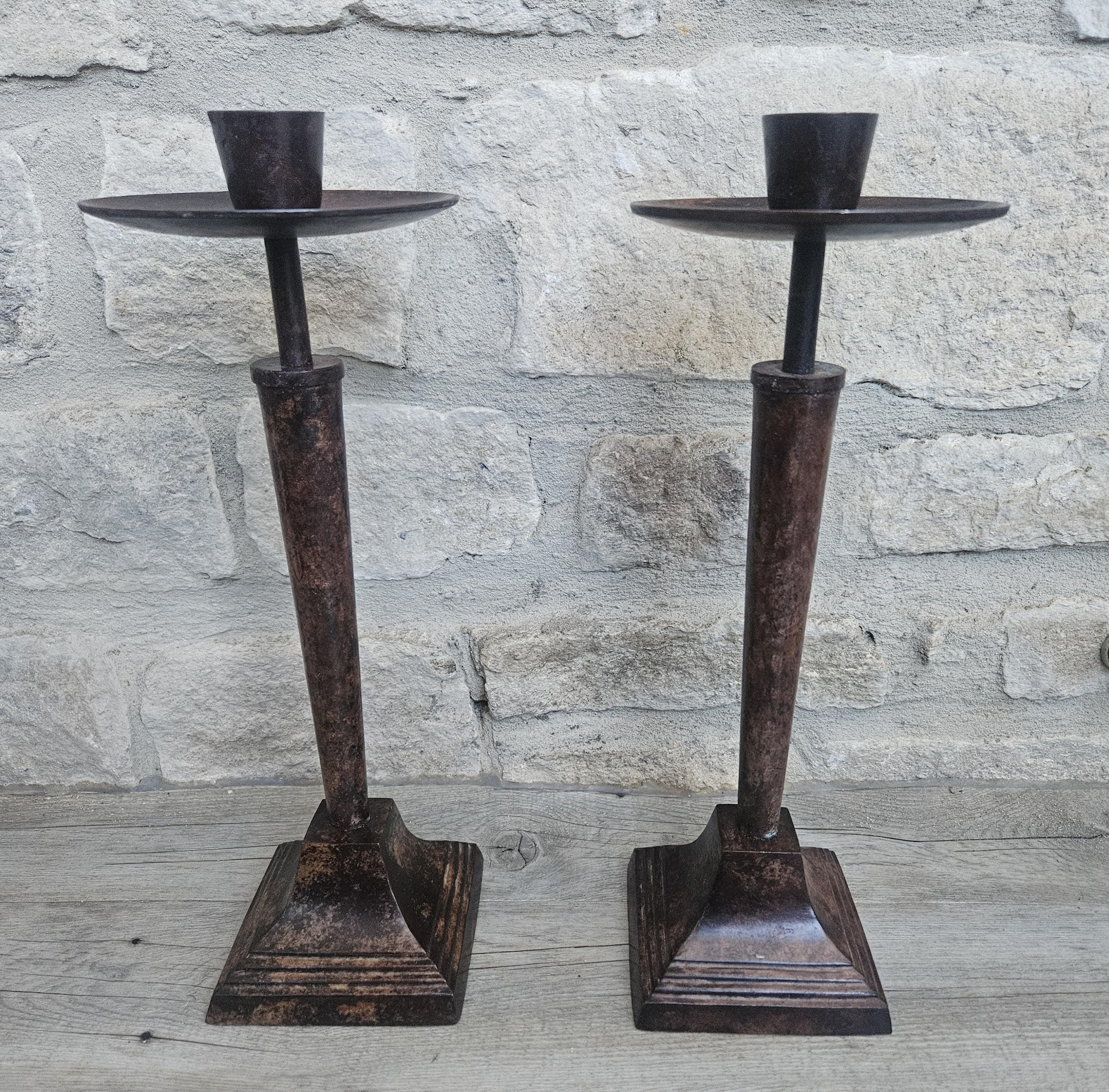 Vintage Art Deco Style Pair Tall Metal Candlesticks Candle Holders 35cm Tall Taper Candlesticks Tall