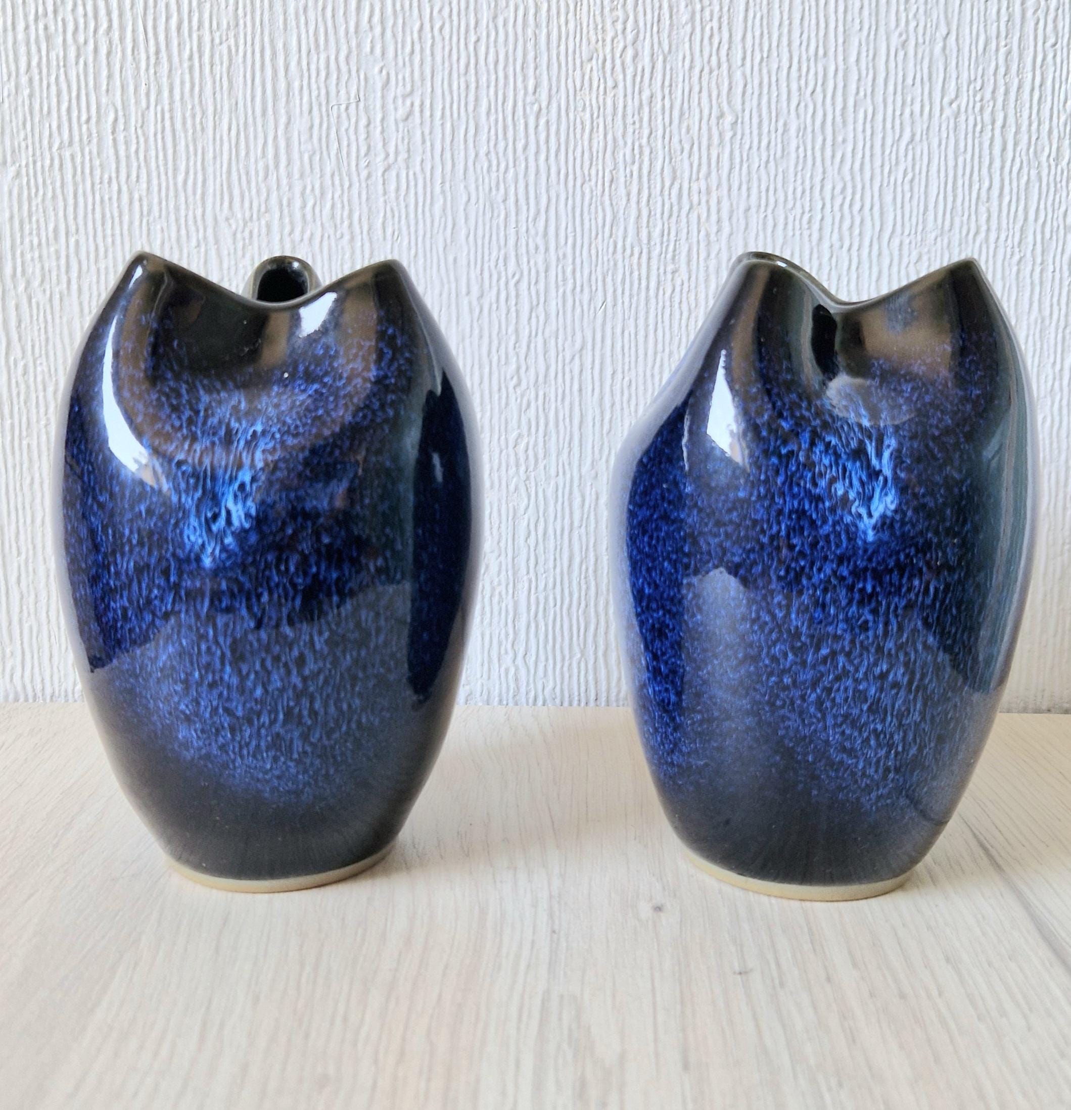 Pair of Fine Midcentury Japanese Cobalt Blue Glaze Ikebana Vases 14.5cm
