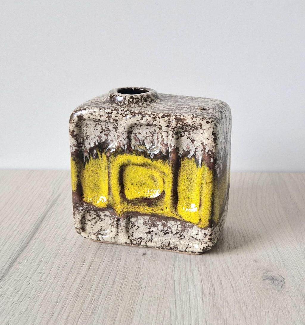 Vintage 1960's Strehla Yellow Fat Lava Block Chimney Vase GDR East German