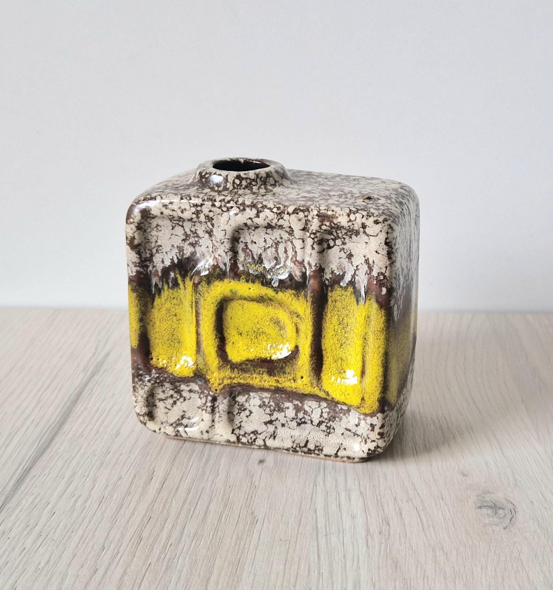 Vintage 1960's Strehla Yellow Fat Lava Block Chimney Vase GDR East German