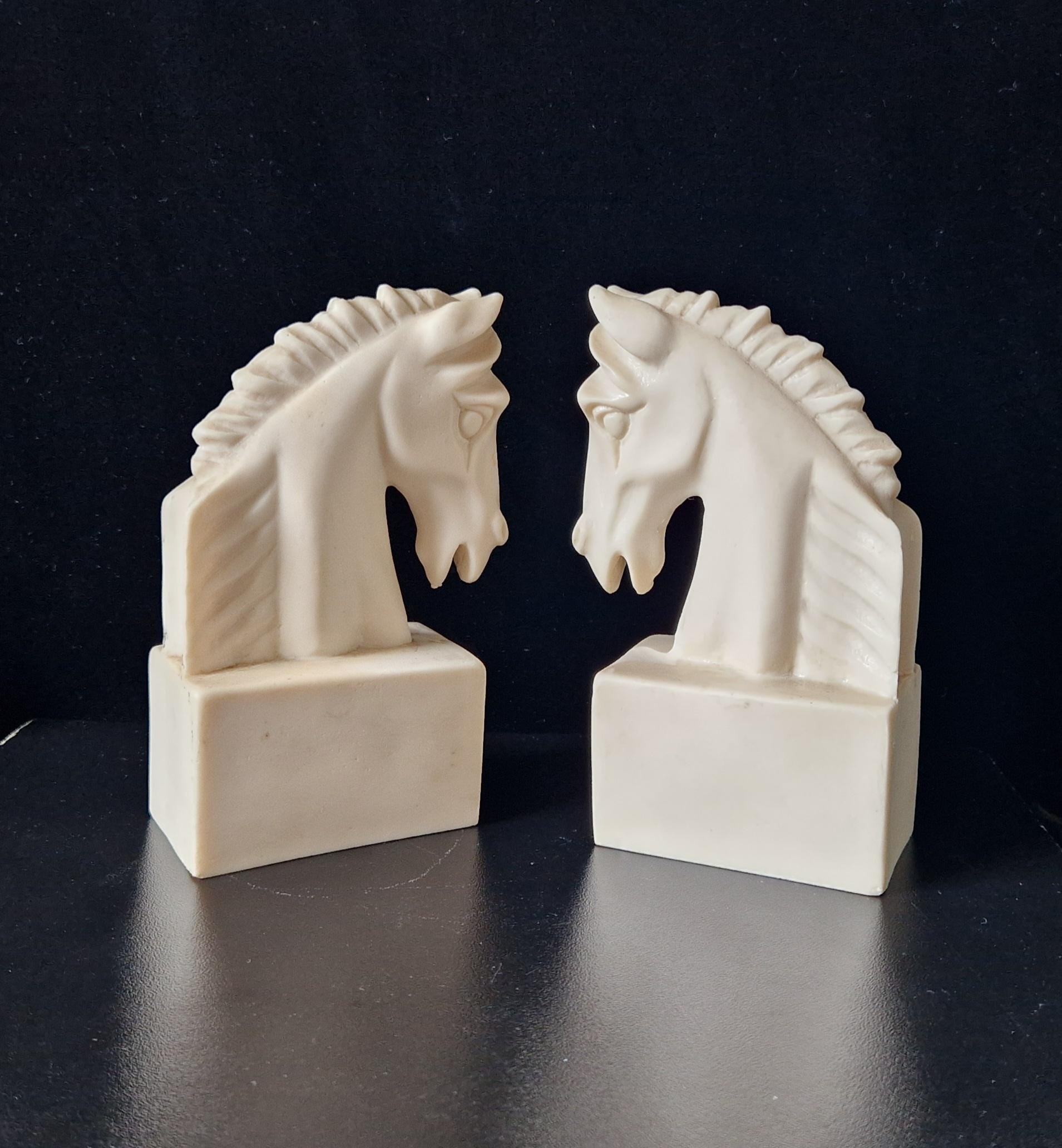 Vintage Continental White Stallion Horse Head Resin Book Ends Ornaments