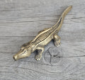 Vintage Small Brass Crocodile Figure Ornament 13.5cm Long Mcm Brass