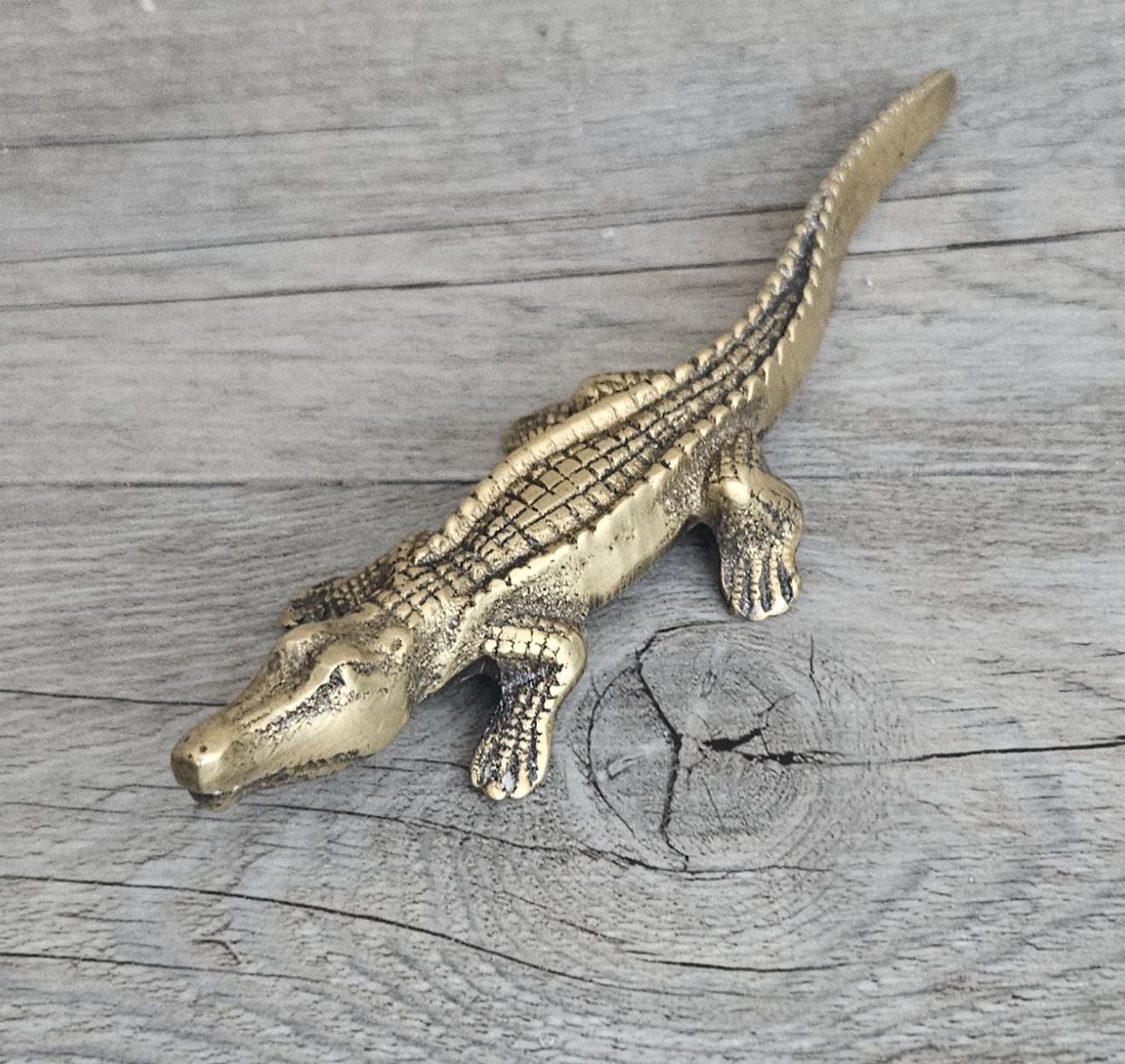 Vintage Small Brass Crocodile Figure Ornament 13.5cm Long Mcm Brass