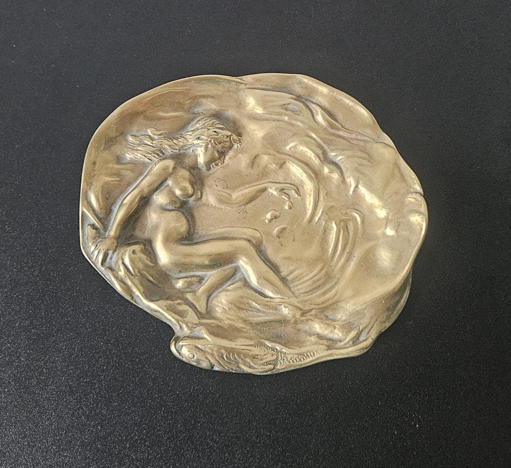 Brass Art Nouveau Trinket Dish Card & Pin Tray, Heavy Quality Vide Poche Art Nouveau decor