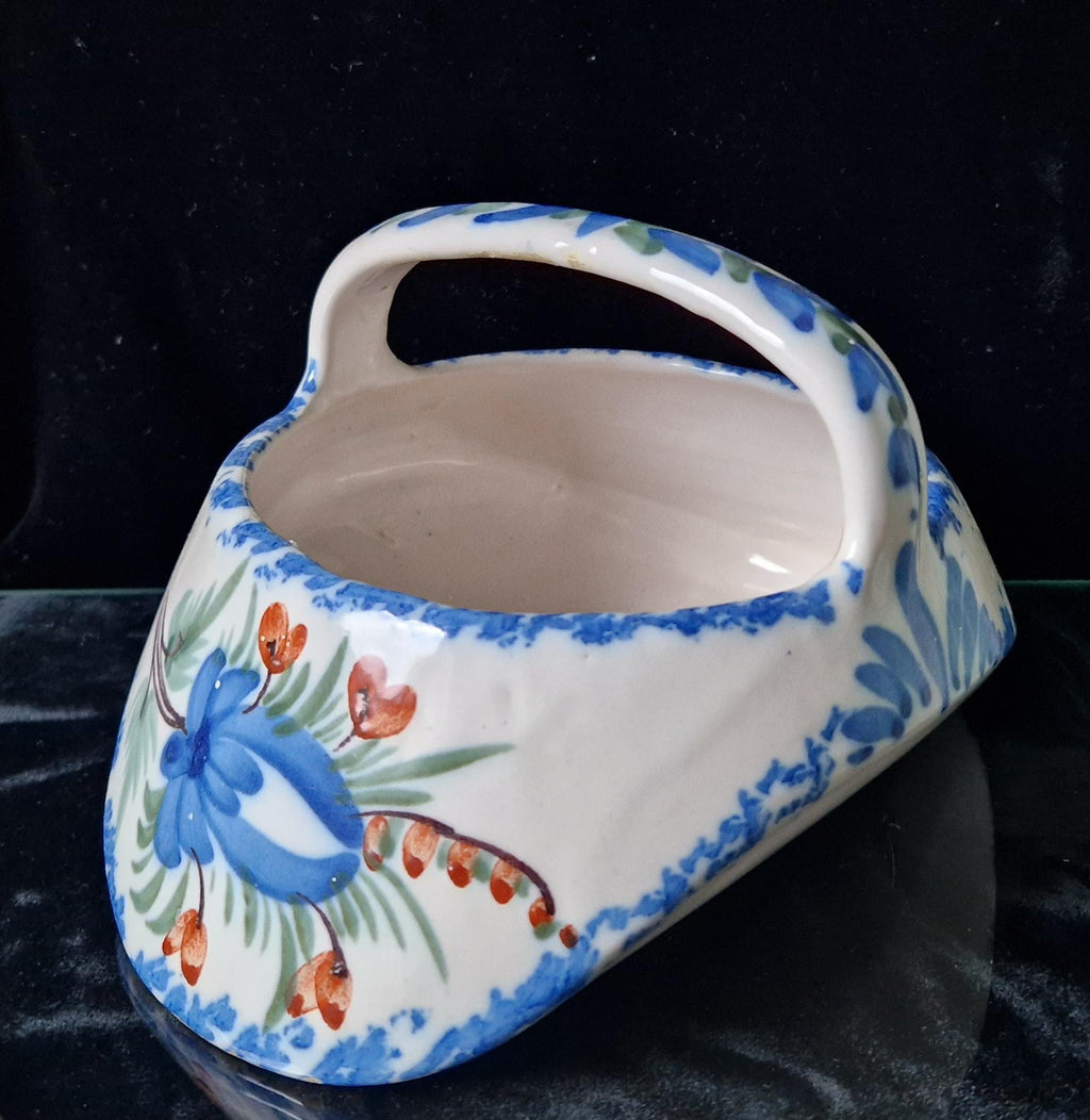 Antique Quimper Faience Floral Basket Vase Ornament - 18cm Decorative Basket France