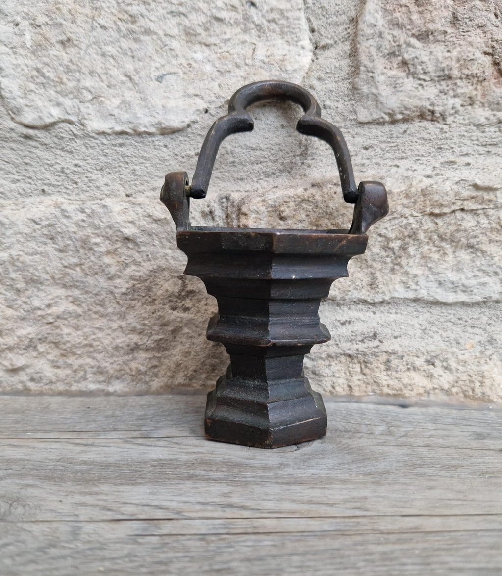 Antique Flemish Bronze Tri-Foil Handled Gothic Holy Water Pail c17th Century