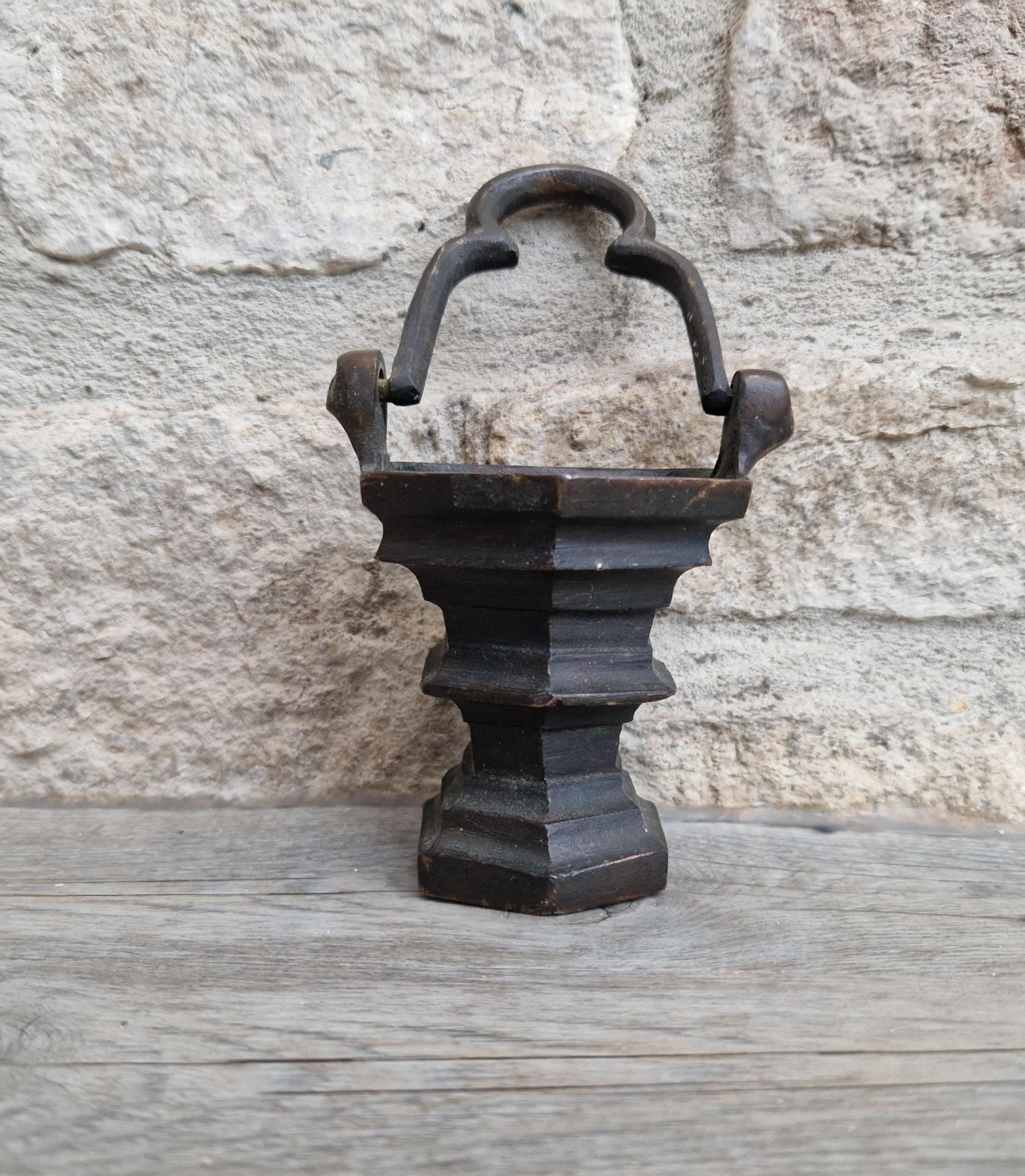 Antique Flemish Bronze Tri-Foil Handled Gothic Holy Water Pail c17th Century