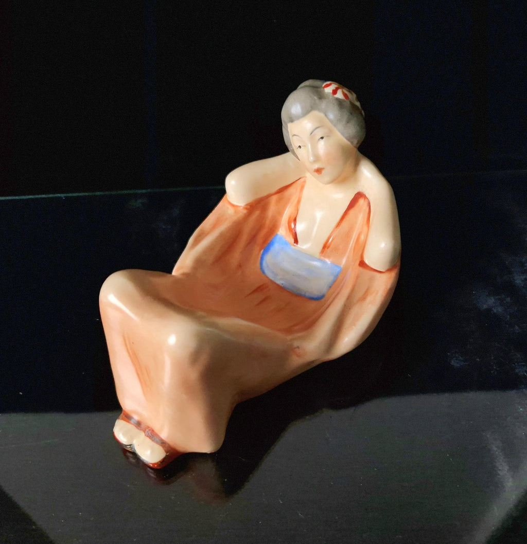 Vintage Czechoslovakian Hand Painted Ceramic Lying Geisha Figural Dish