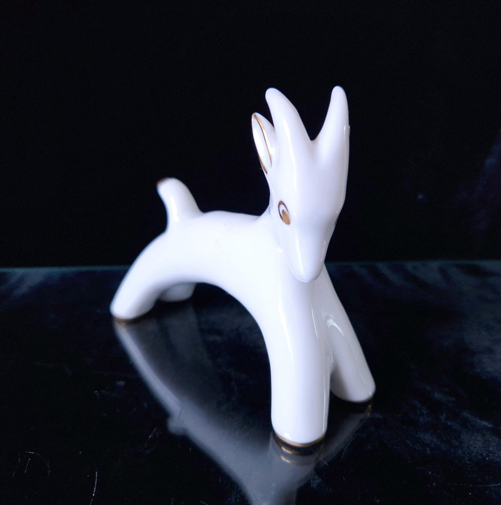 Vintage Fein Bayreuth Sophienthal Germany White & Gold Ram Figurine Abstract Pattern Rare