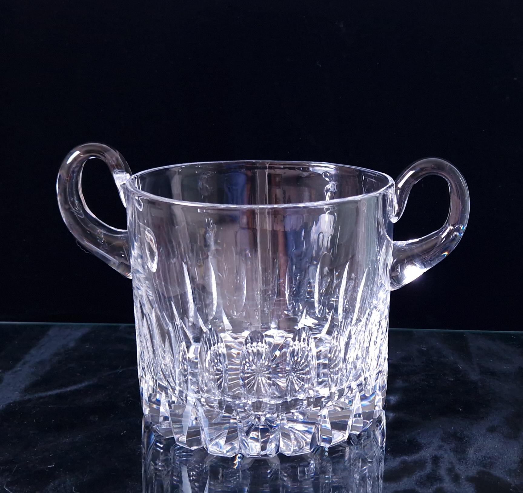 Fine Vintage Heavy Cut Crystal Glass Twin Handled Continental Champagne Ice Bucket