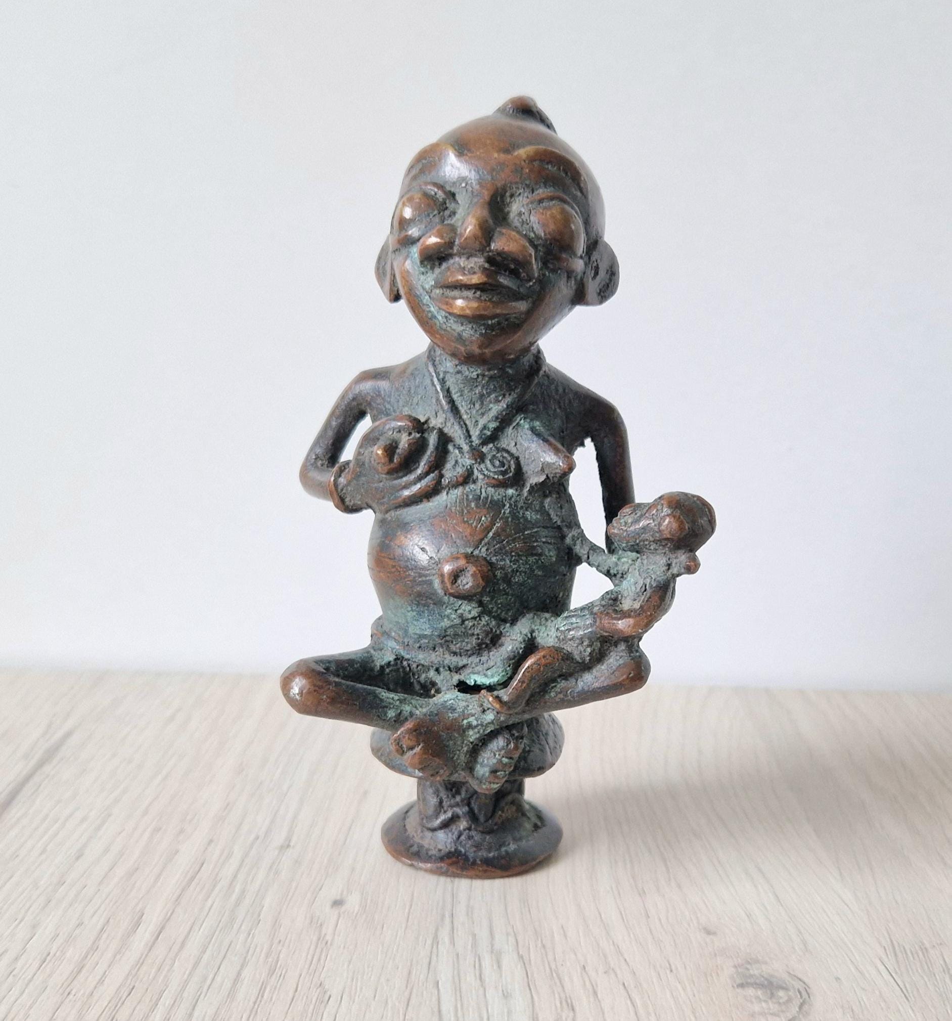 Antique African Tikar Cameroon Cast Bronze Fertility Motherhood Maternity Figure Statue