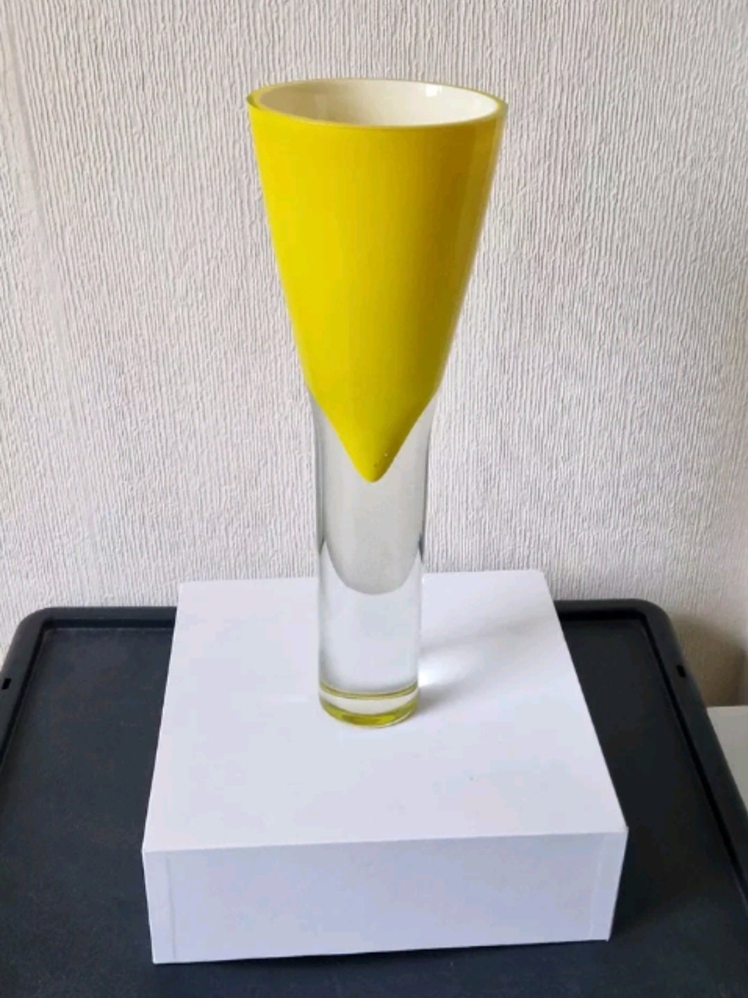 Yellow Sommerso Vase Art Glass Cased Inverted Cone Mid Century Design