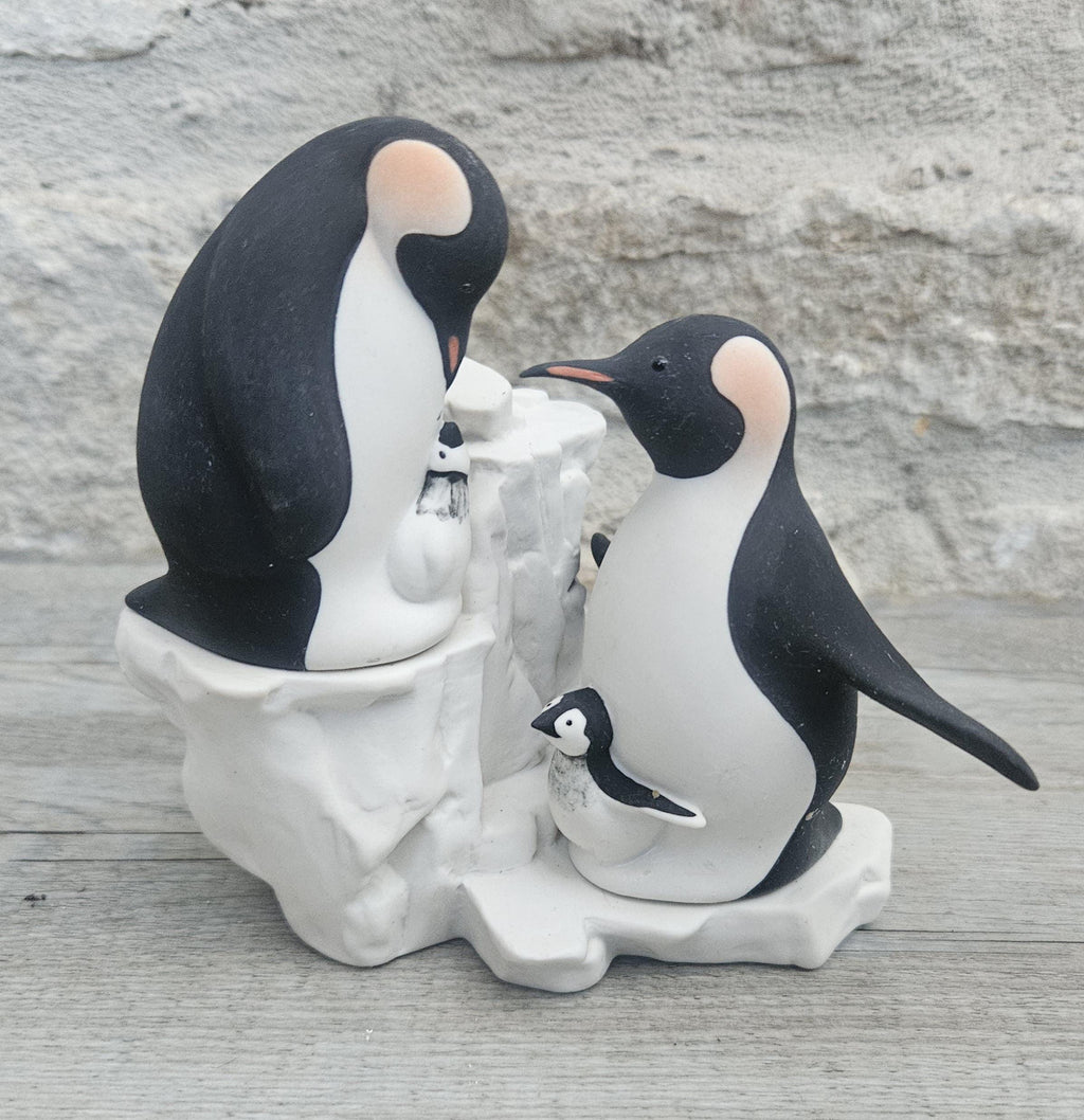 Vintage Penguin Family Figurine Handcrafted Highbank Porcelain Penguin Family Figurine, Vintage Collectible from Scotland