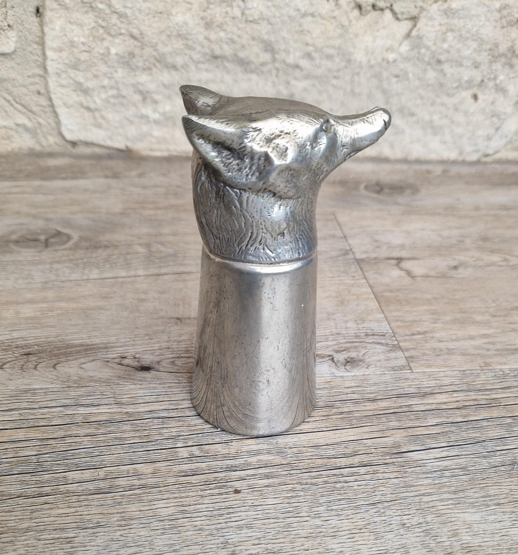 Vintage English Sheffield Pewter Silver Plated Fox Head Stirrup Cup