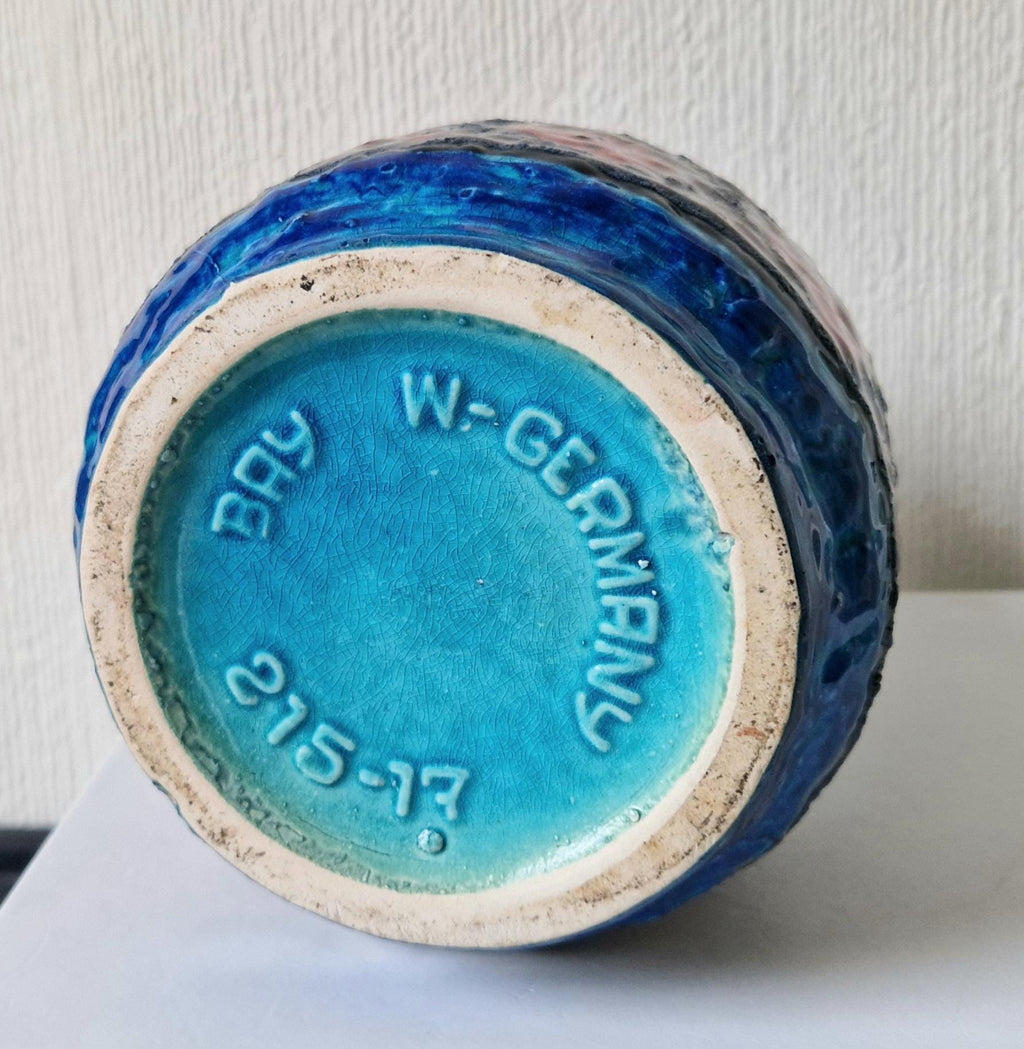 Bay Keramik West German Fat Lava Pottery Jug Vase: Mid-Century Op Art