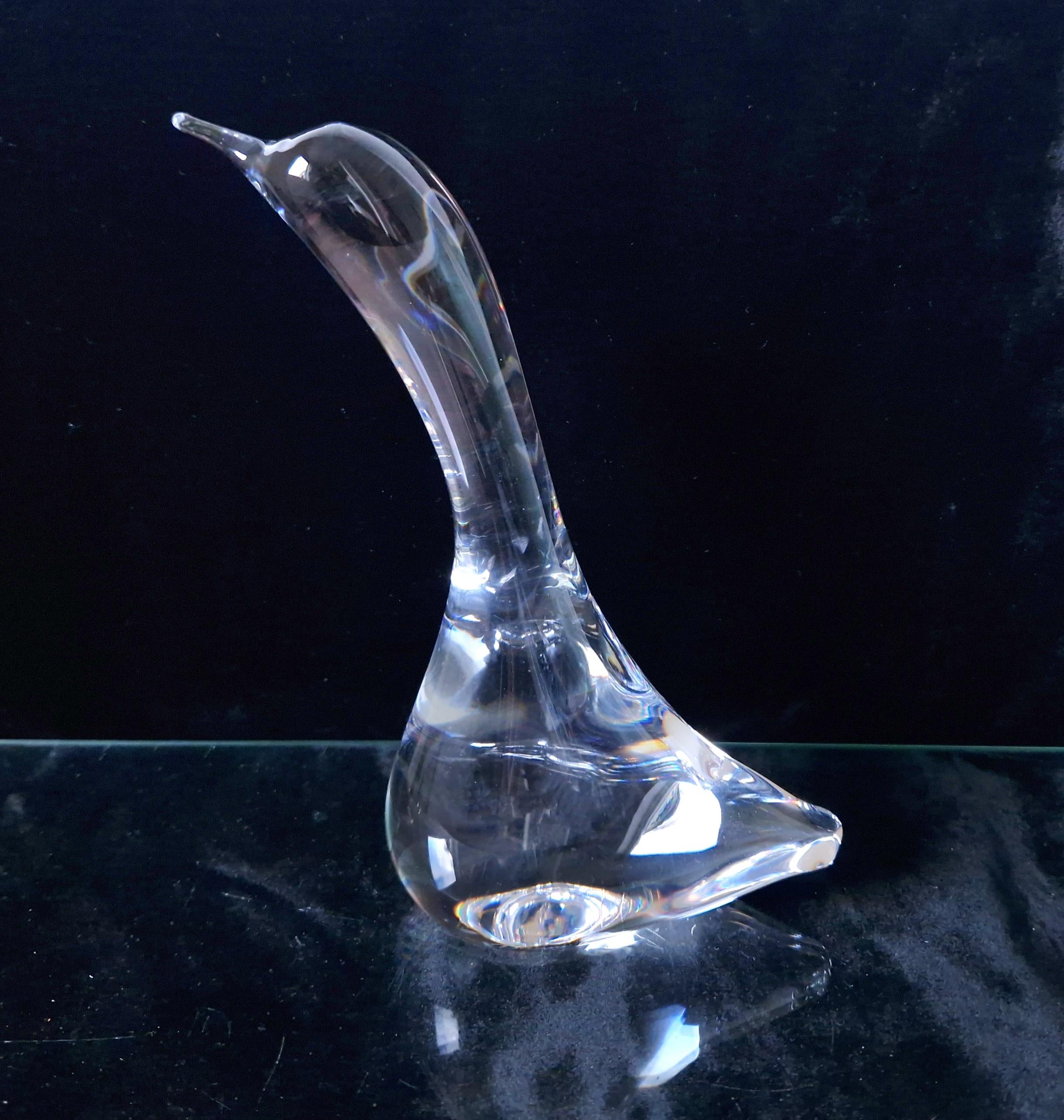 Daum France Crystal Goose Head Up Figure Ornament 19cm Signed Vintage