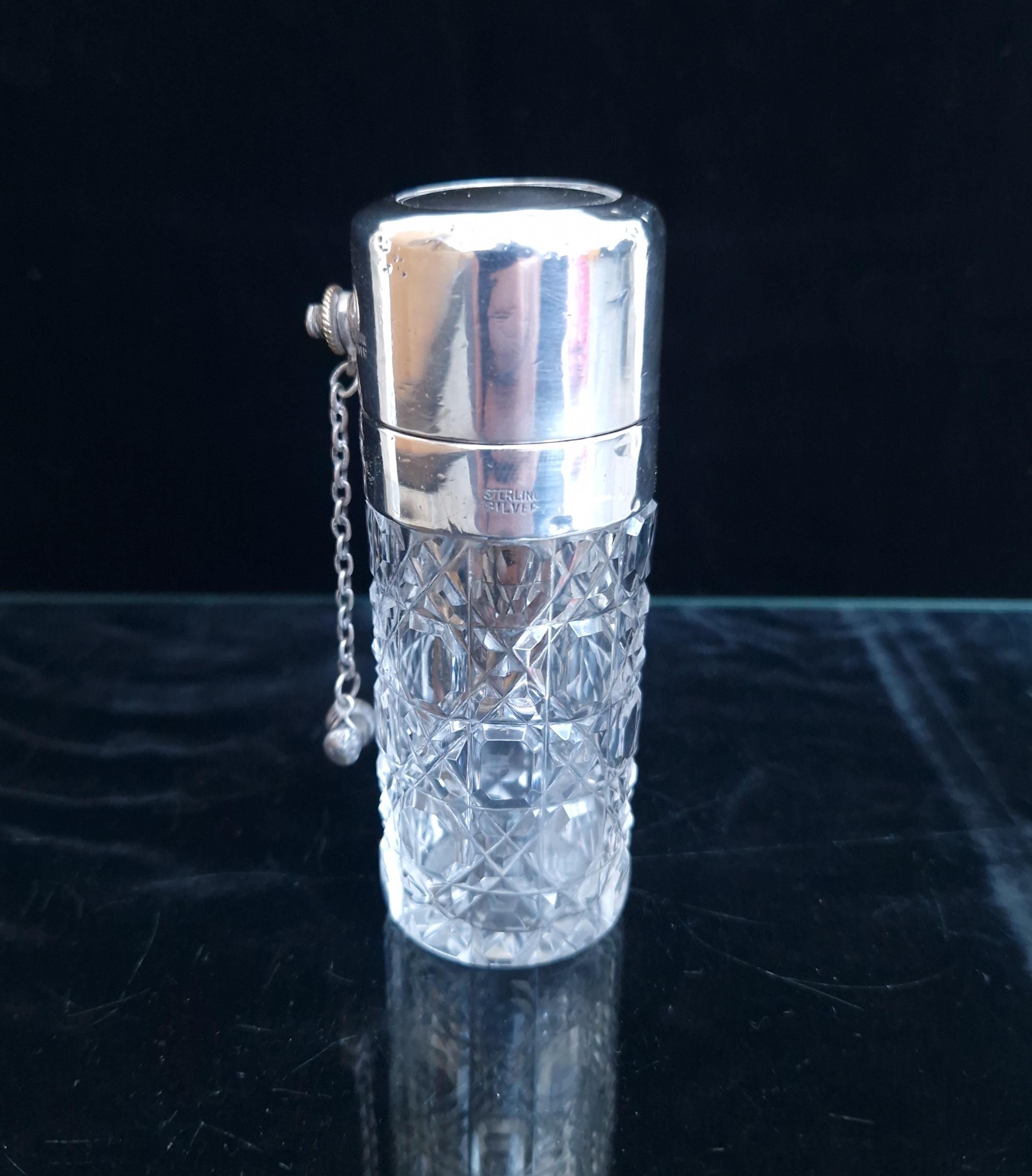 Art Deco Theophilus Martin Baccarat Glass Sterling Silver Piston Pump Antique Perfume Atomiser