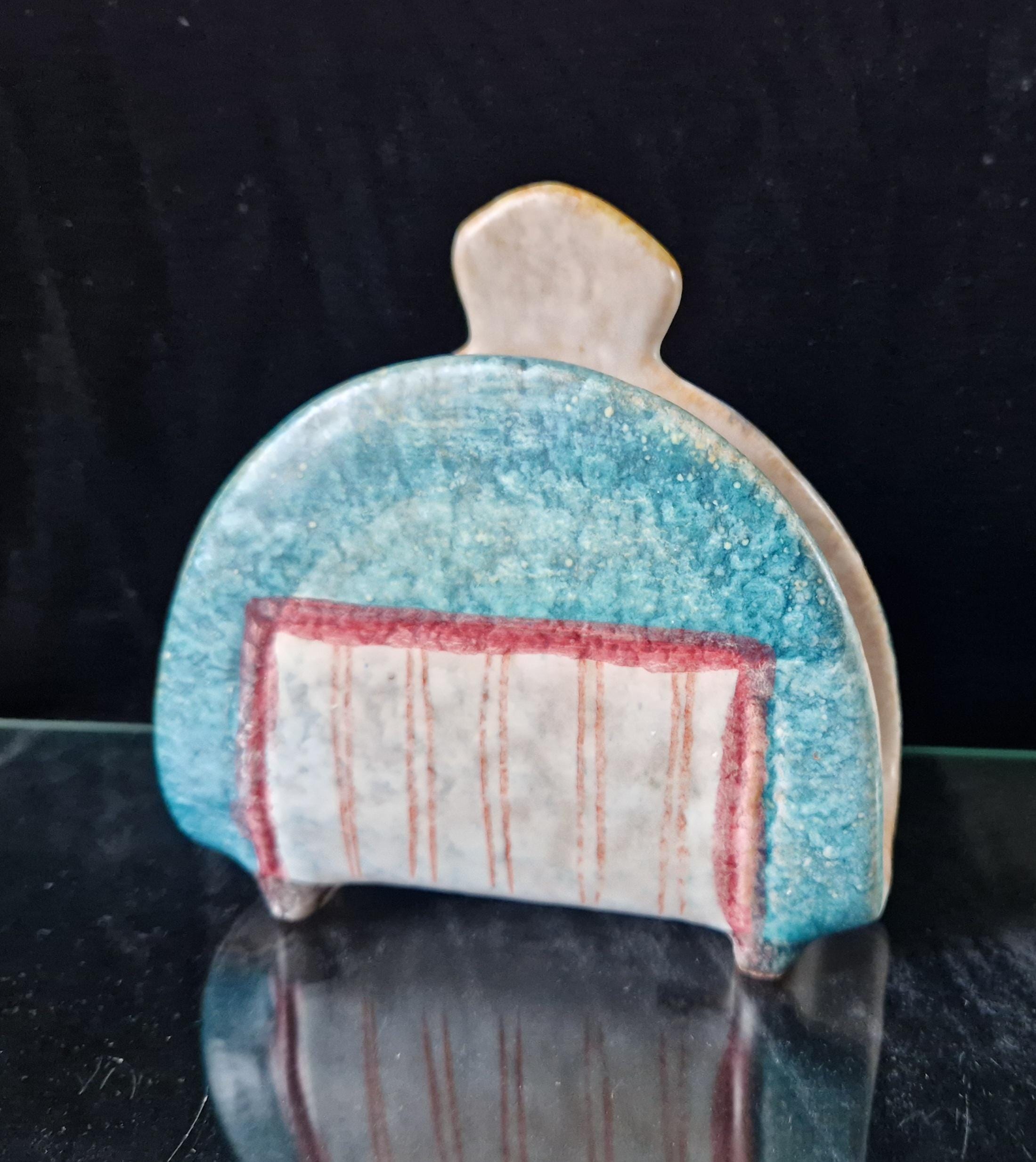 Vintage Italian Albissola Ceramic Floral Decorative Lady Serviette/Letter Holder Hand Painted Rare