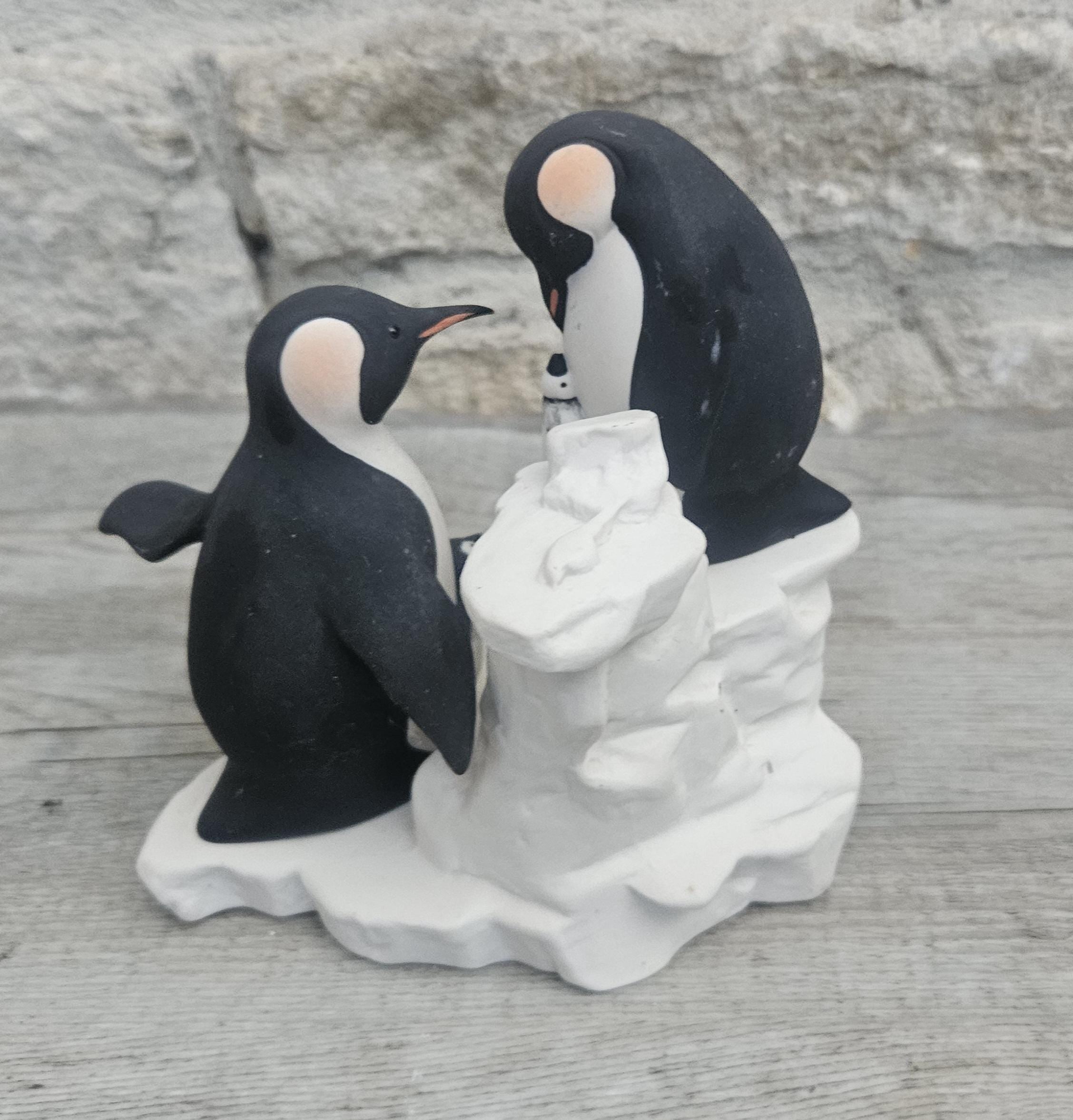 Vintage Penguin Family Figurine Handcrafted Highbank Porcelain Penguin Family Figurine, Vintage Collectible from Scotland