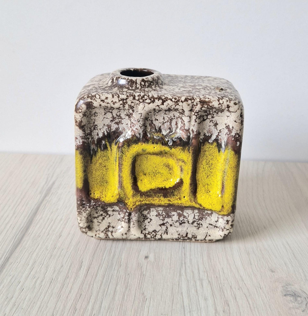 Vintage 1960's Strehla Yellow Fat Lava Block Chimney Vase GDR East German